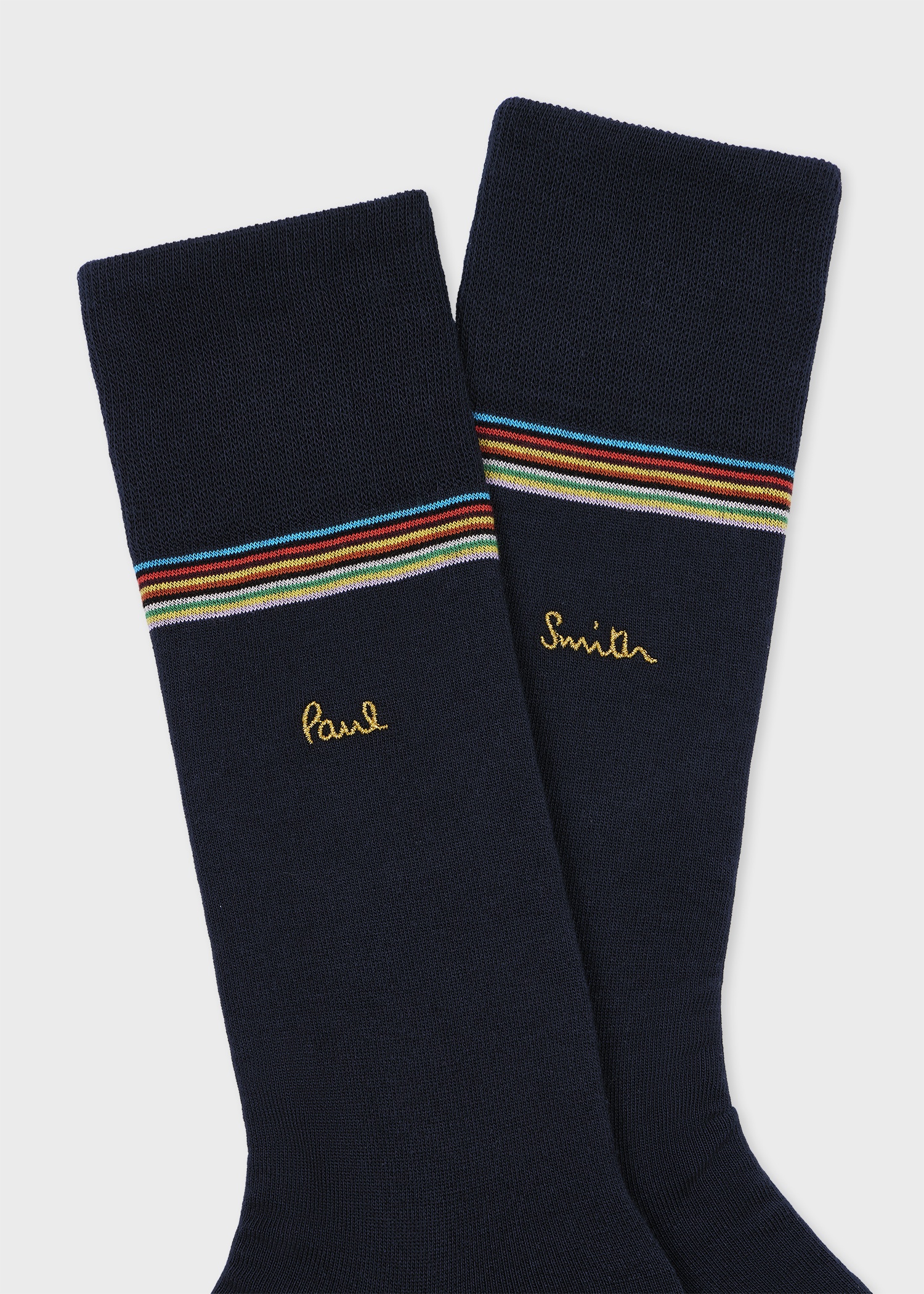 Navy Gold Embroidered Logo Stripe Trim Cotton-Blend - 4