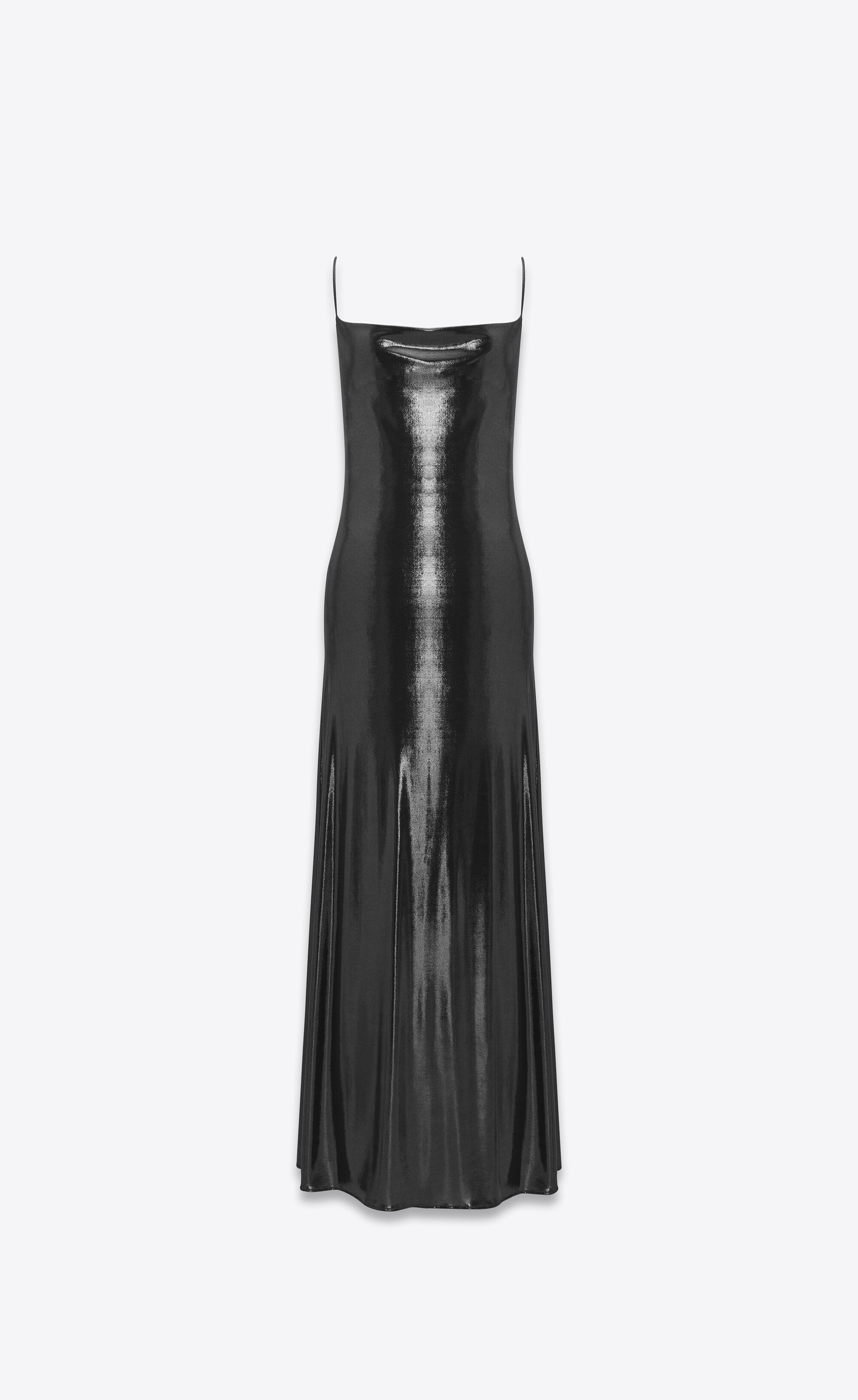 long cowl-back dress in laminated jersey - 1