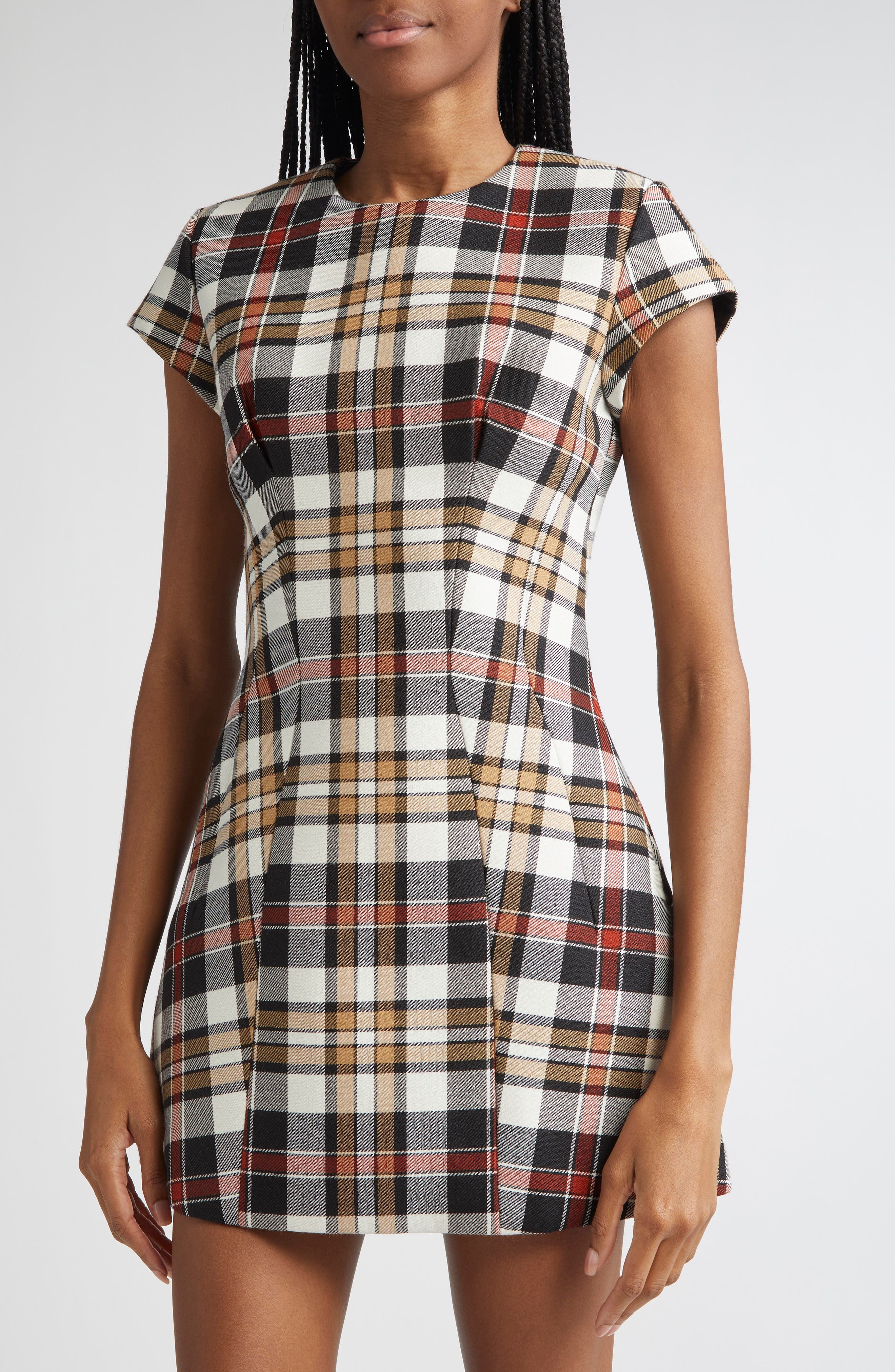 Acne Studios Check Jacquard Minidress in Multi Brown at Nordstrom - 4