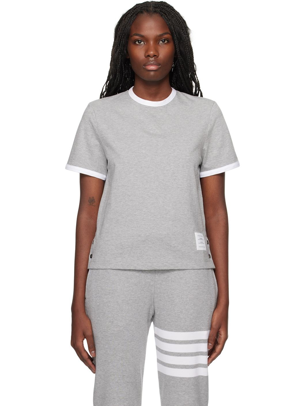 Gray RWB-Stripe Logo-Patch T-shirt - 1