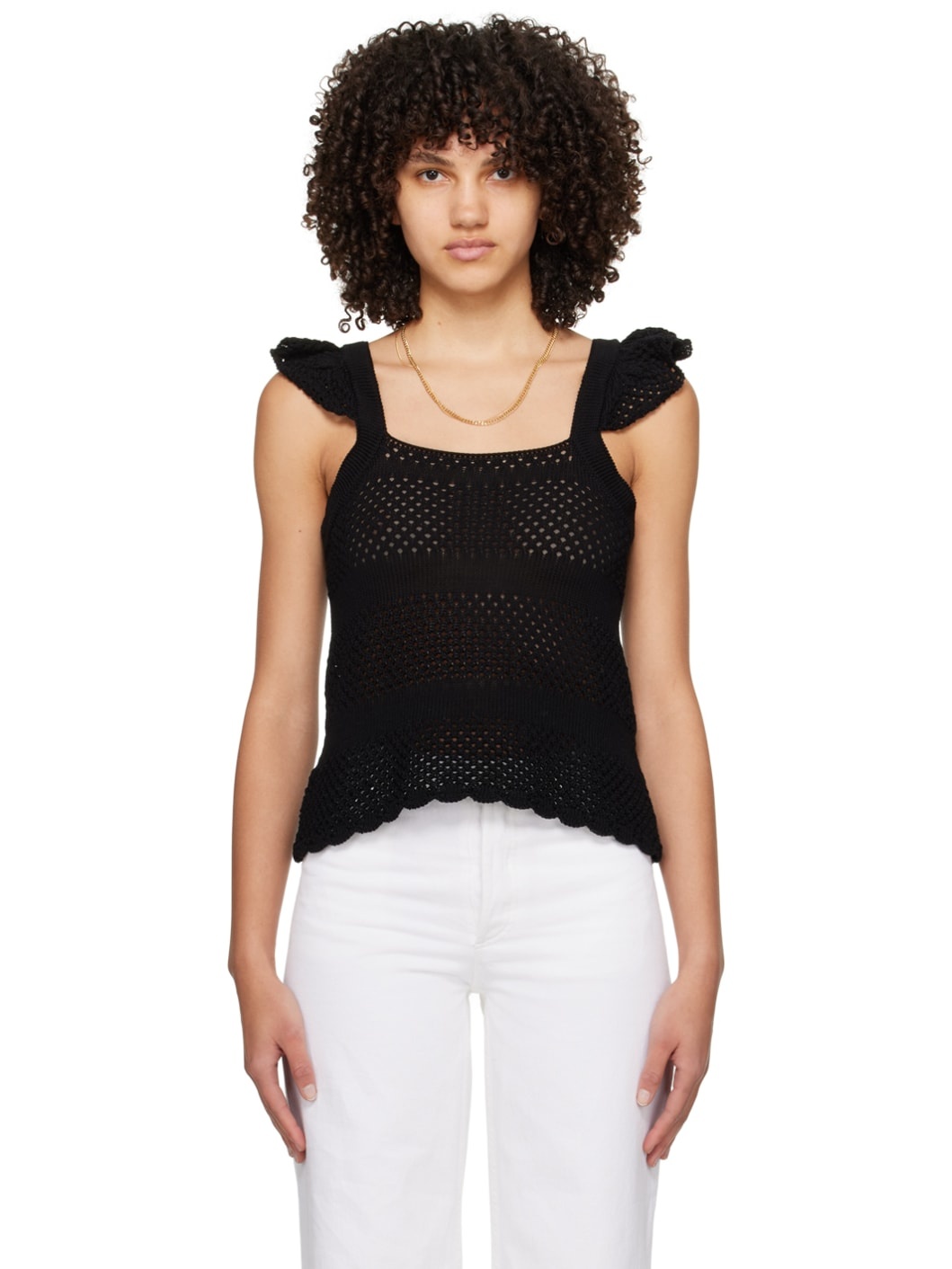 Black Crocheted Tank Top - 1