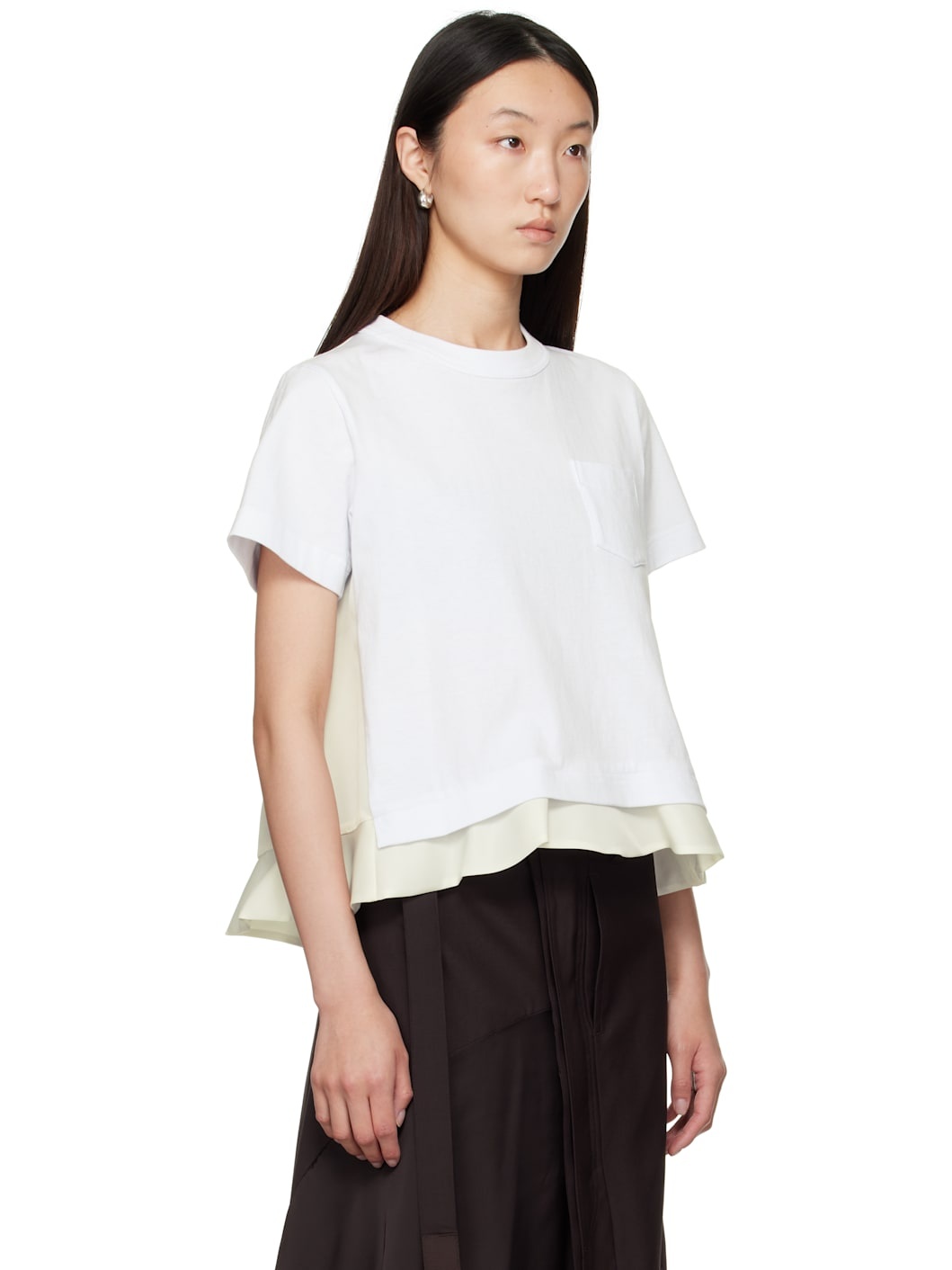 White Nylon Twill & Cotton Jersey T-shirt - 2