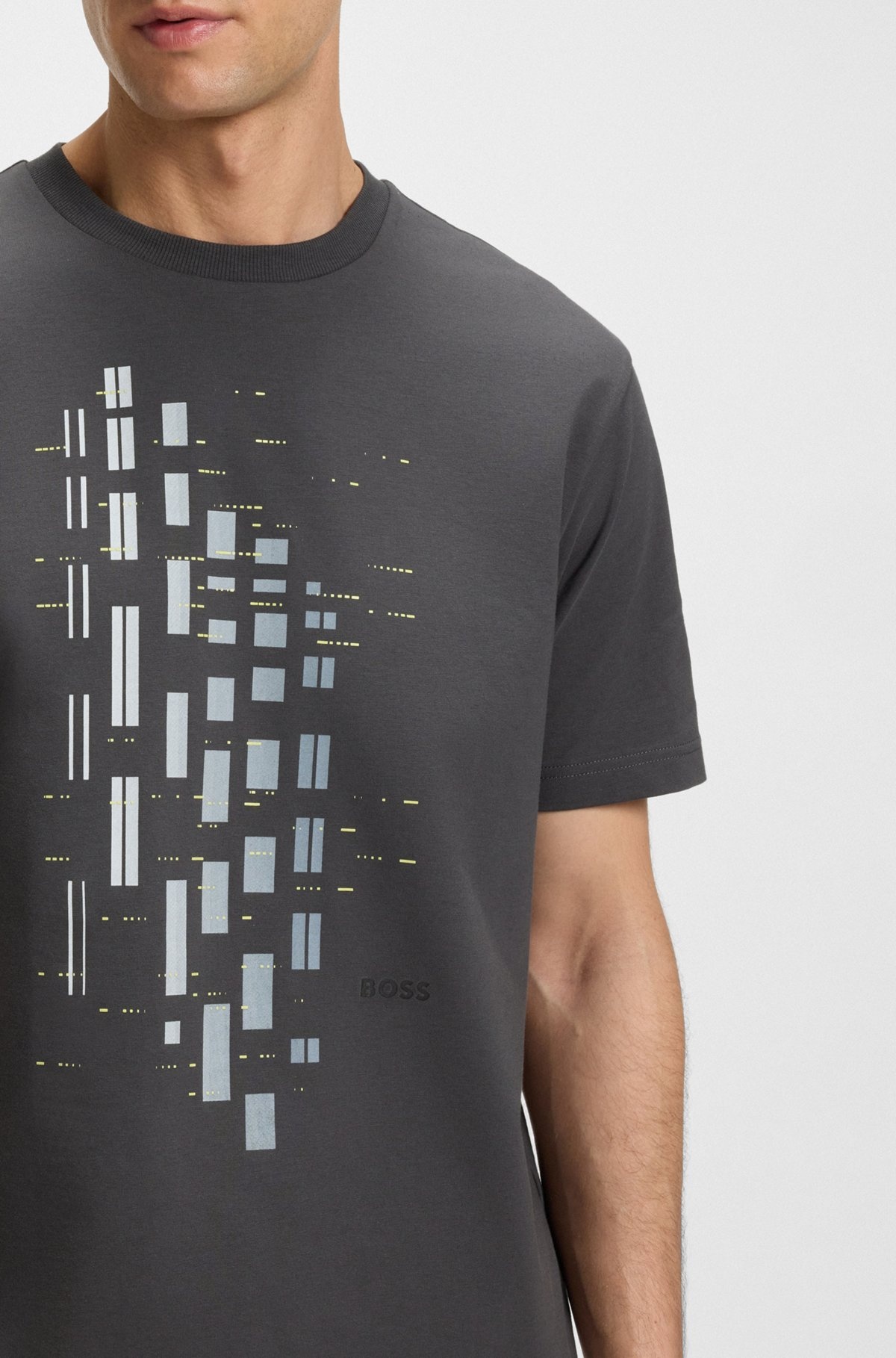 STRETCH-COTTON T-SHIRT WITH GEOMETRIC PRINT - 3