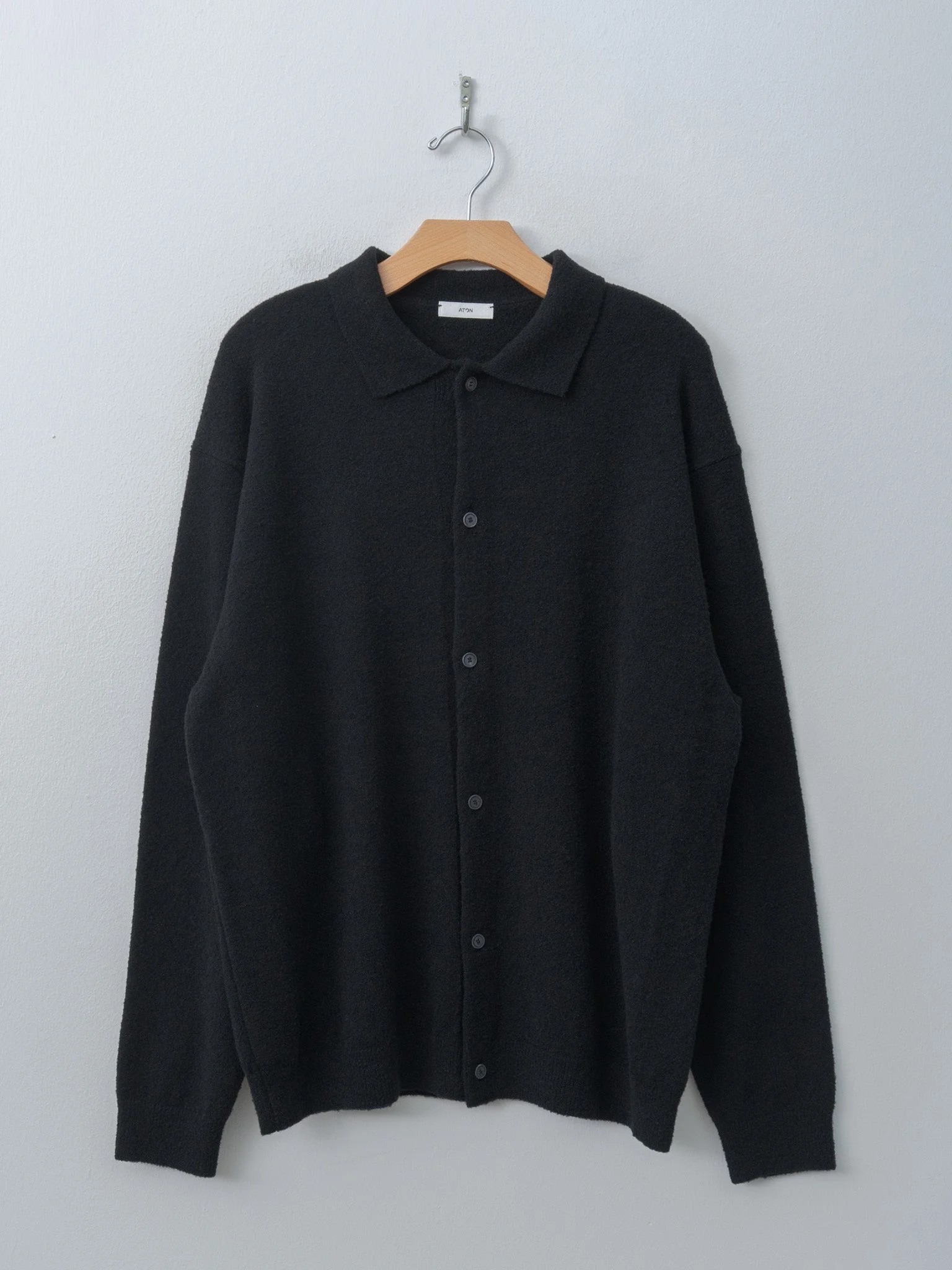 Wool Mini Boucle Polo Cardigan - Black, Khaki - 1