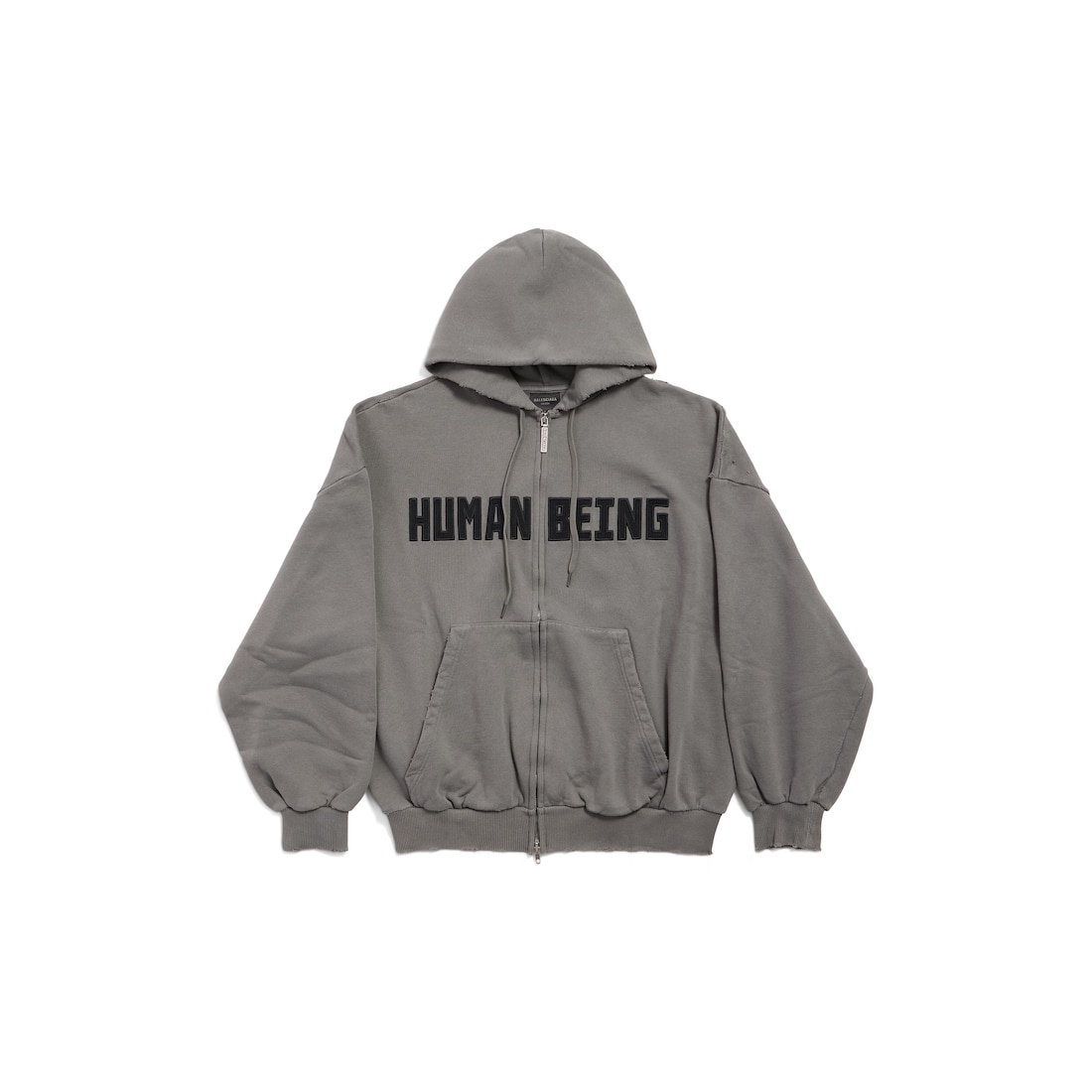 Men's Human Being Shifted Zip-up Hoodie in Smoke Grey - 1