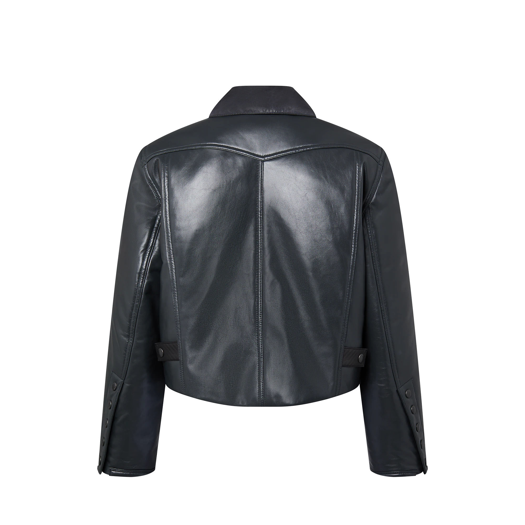 Topstitched Leather Boxy Jacket - 3