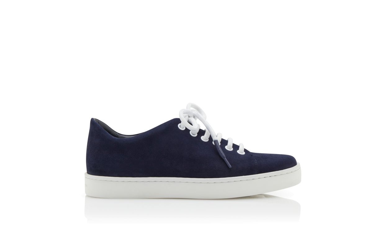 Navy Blue Suede Lace-Up Sneakers - 1