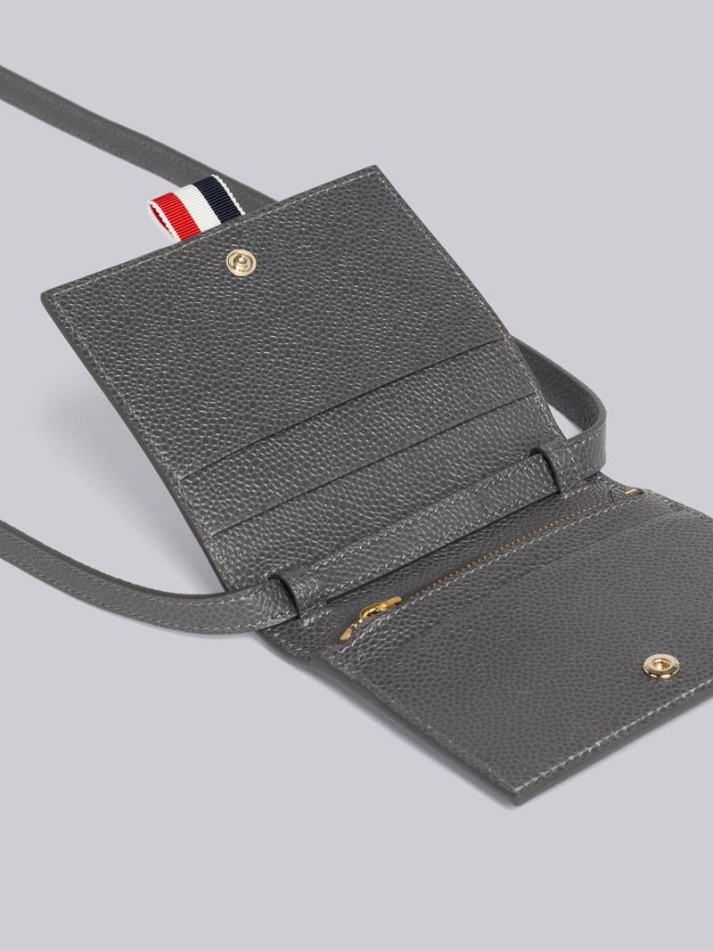 Dark Grey Pebble Grain Leather 3D Mrs. Thom Icon Print Bifold Cardholder With Shoulder Strap 4