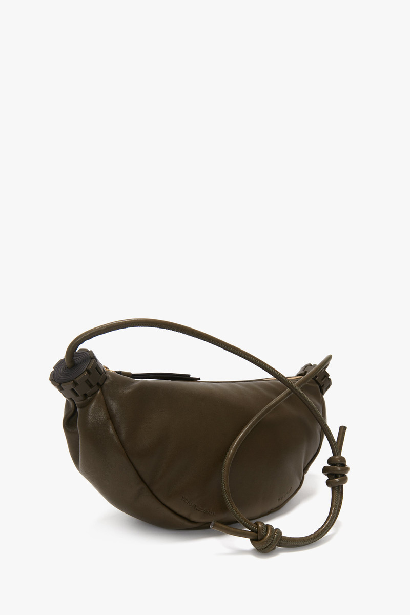 Puffy Half Moon Shoulder Bag In Khaki Leather 4