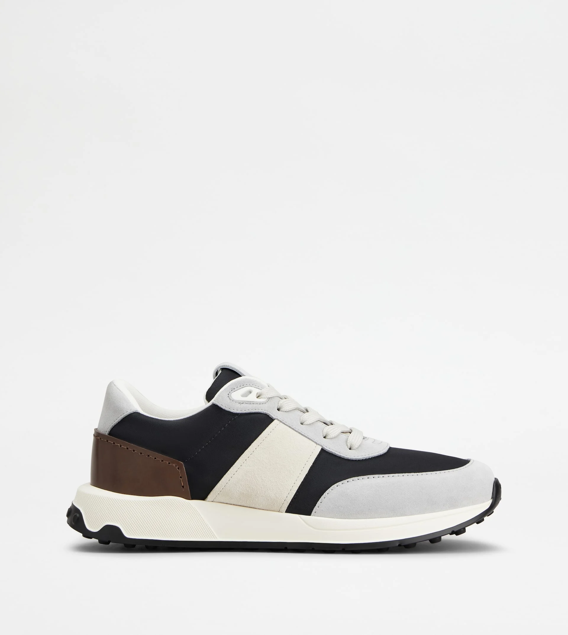 SNEAKERS IN LEATHER AND TECHNICAL FABRIC - GREY, BLACK, OFF WHITE - 1