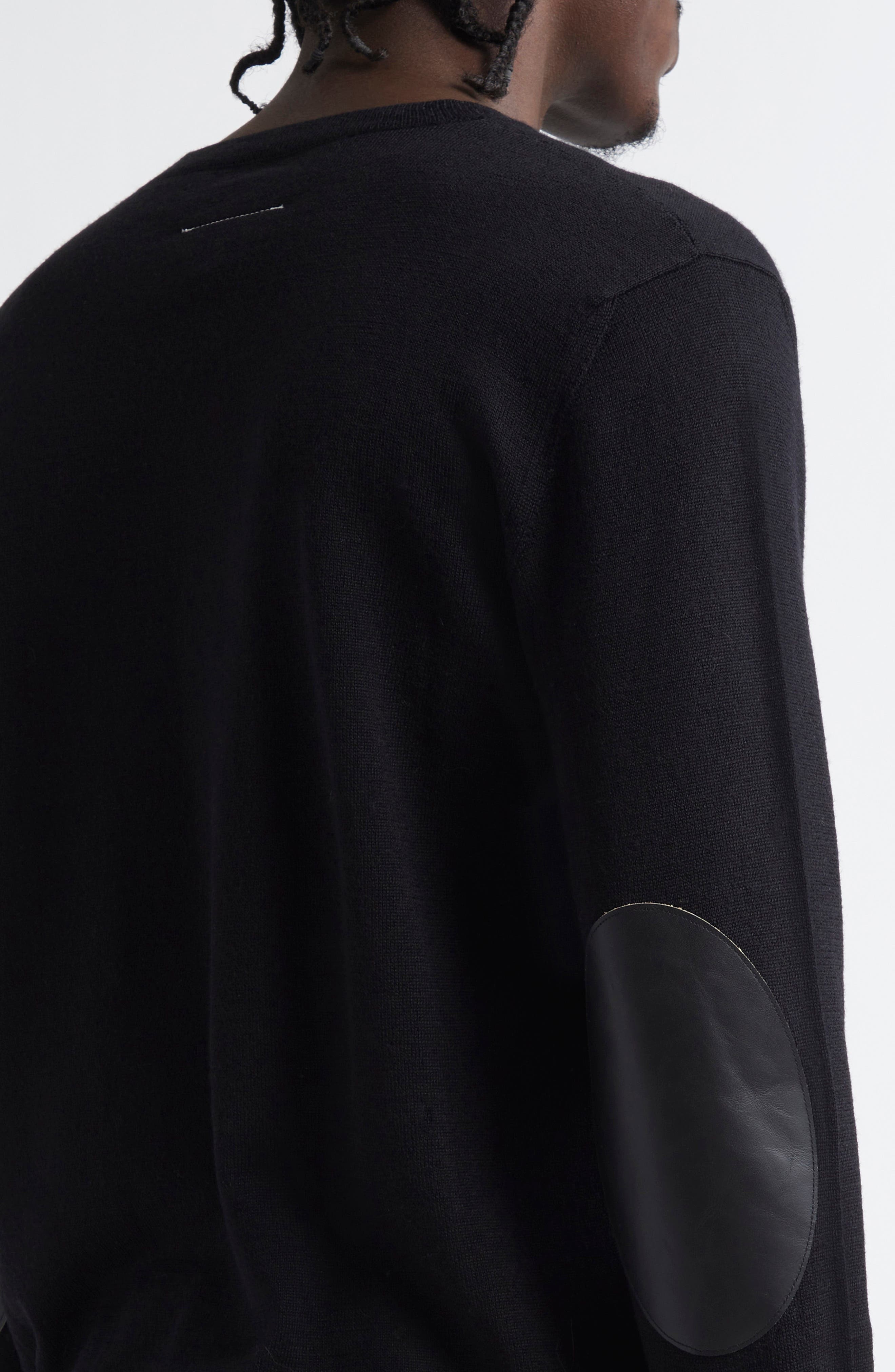 MM6 Maison Margiela Leather Elbow Patch Crewneck Sweater in Black at Nordstrom - 5