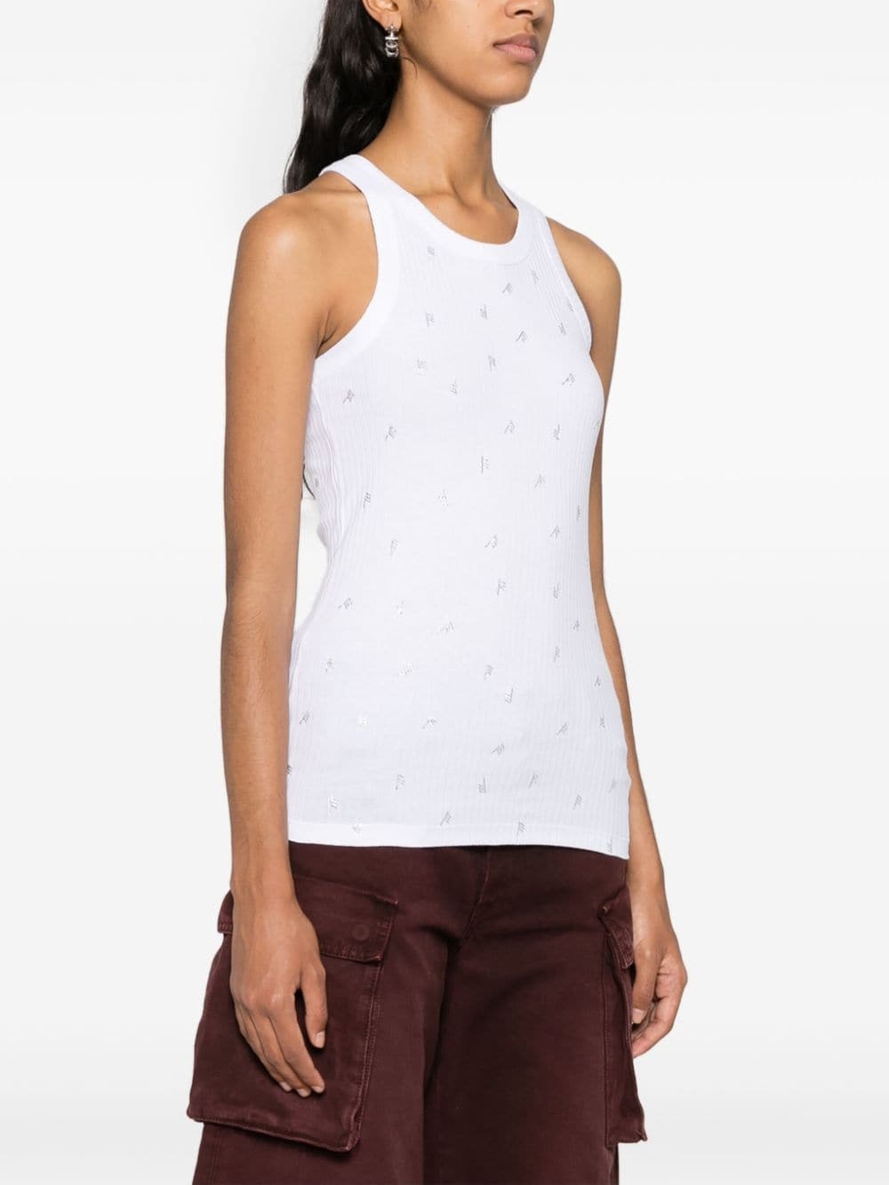 rhinestone-logo lettering tank top - 3
