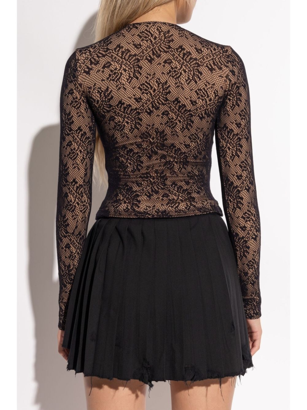 lace effect long-sleeved top - 4