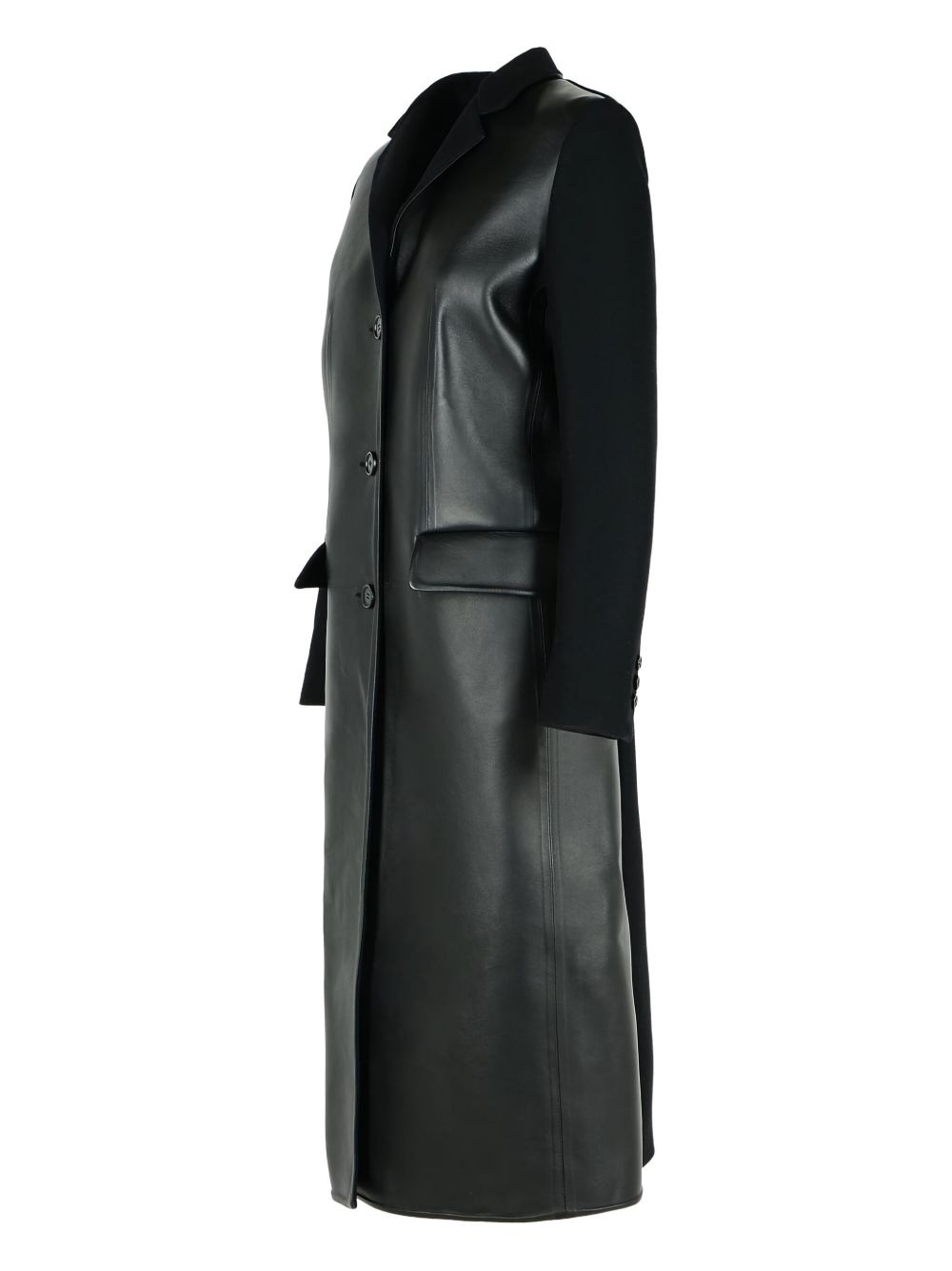 wool-panel leather coat - 3