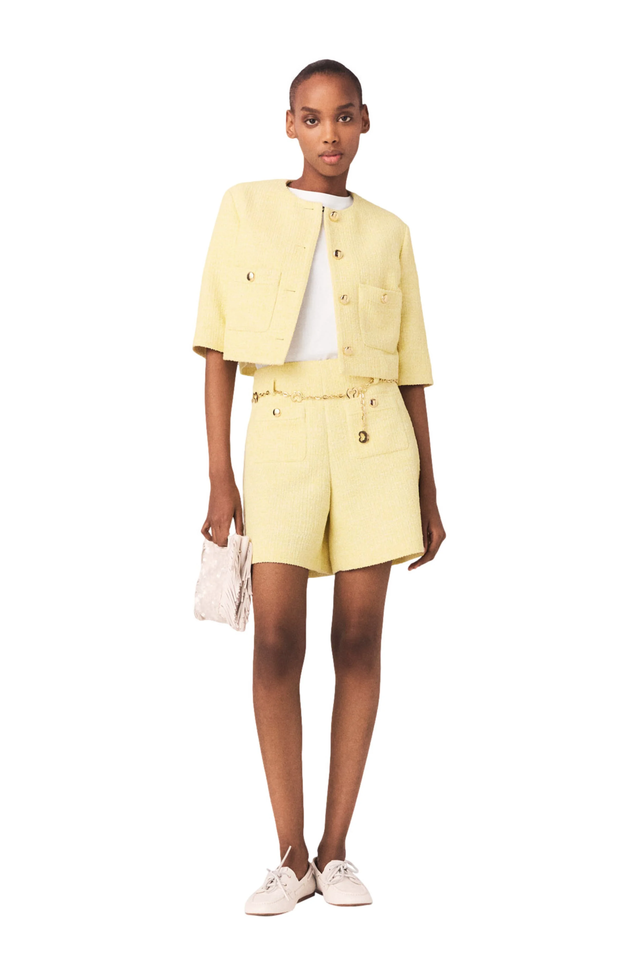 maje Tweed shorts in Pale Yellow at Nordstrom - 1