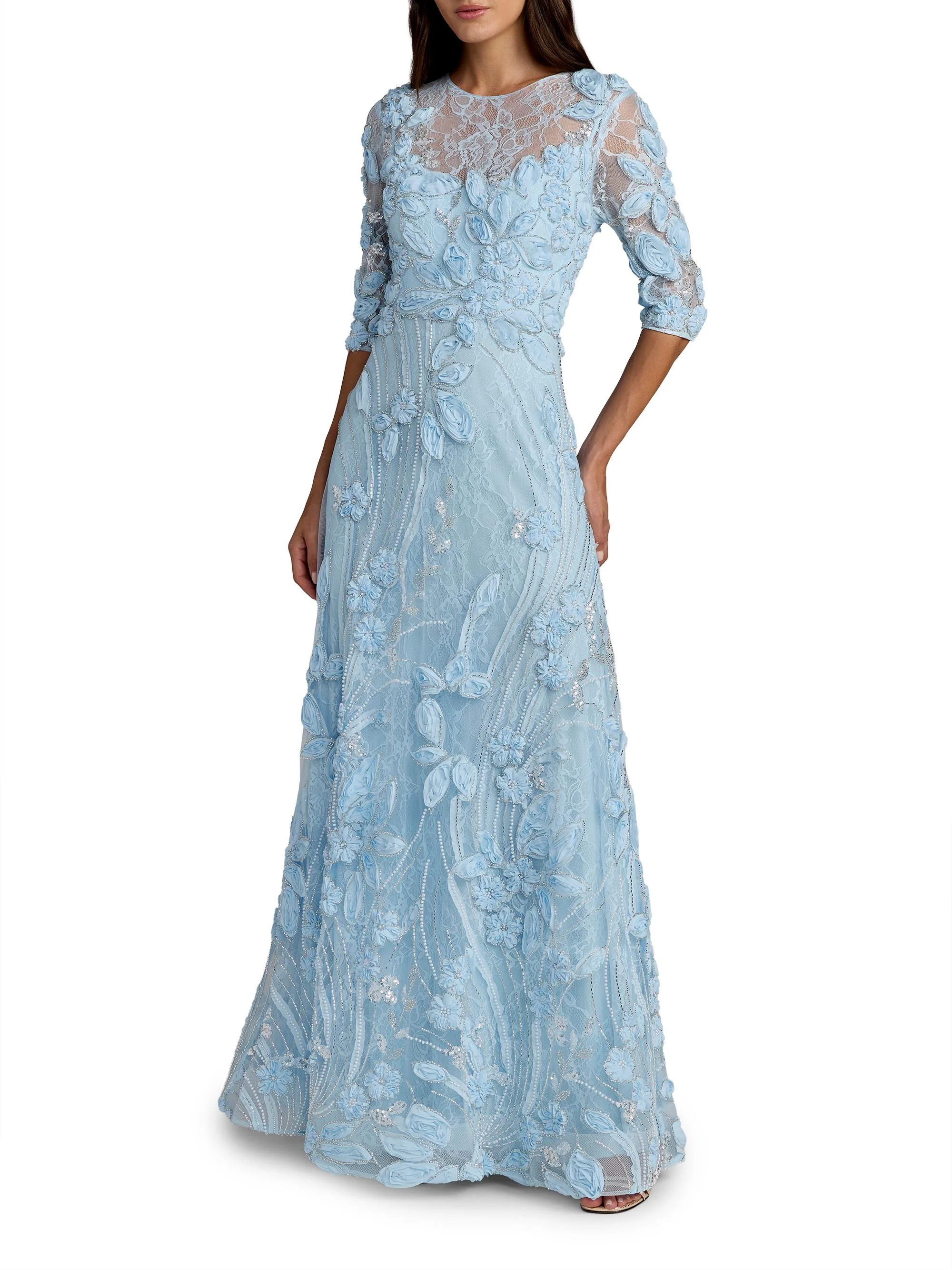 Women's Embellished Appliquéd Lace Gown - Periwinkle - 1