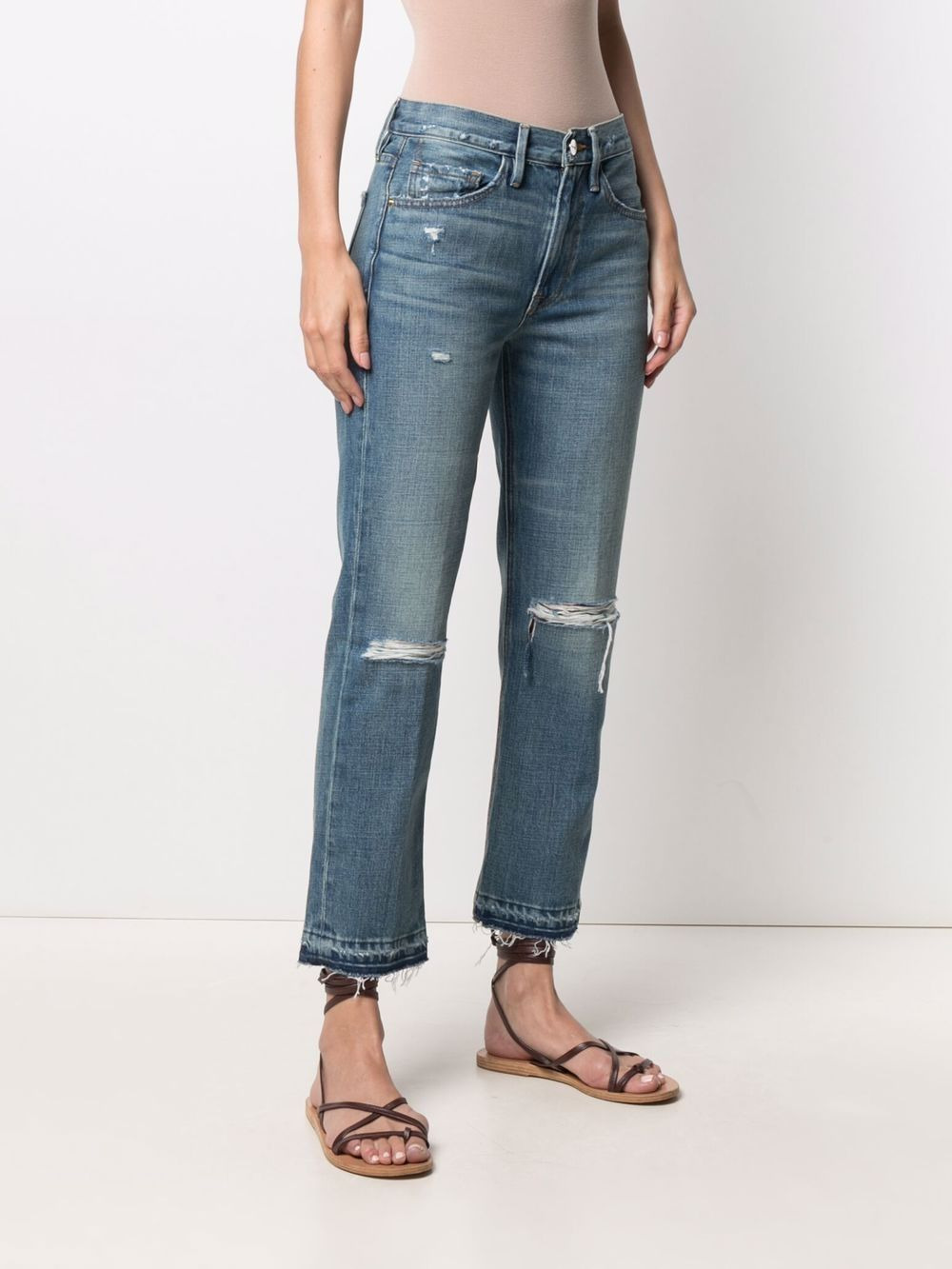 distressed mid-rise cropped jeans - 3