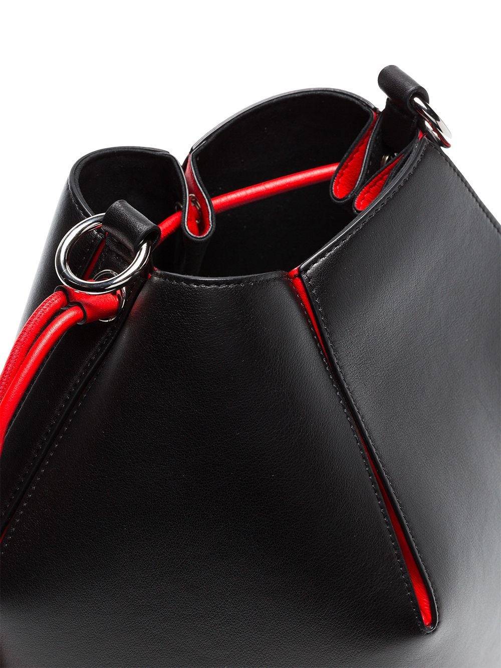 black and red Bucket leather bag - 5