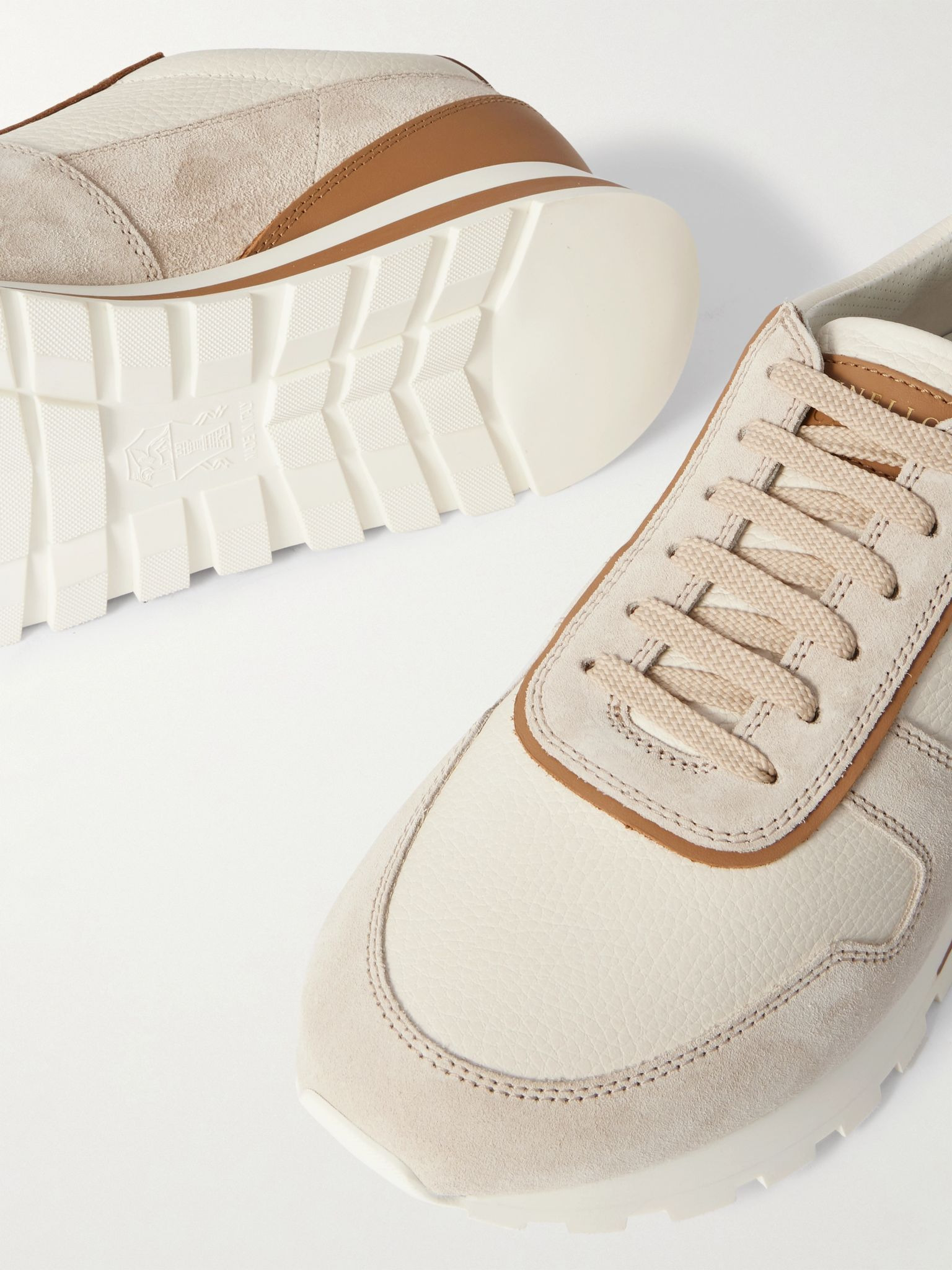 Olimpo Full-Grain Leather and Suede Sneakers Beige - 4
