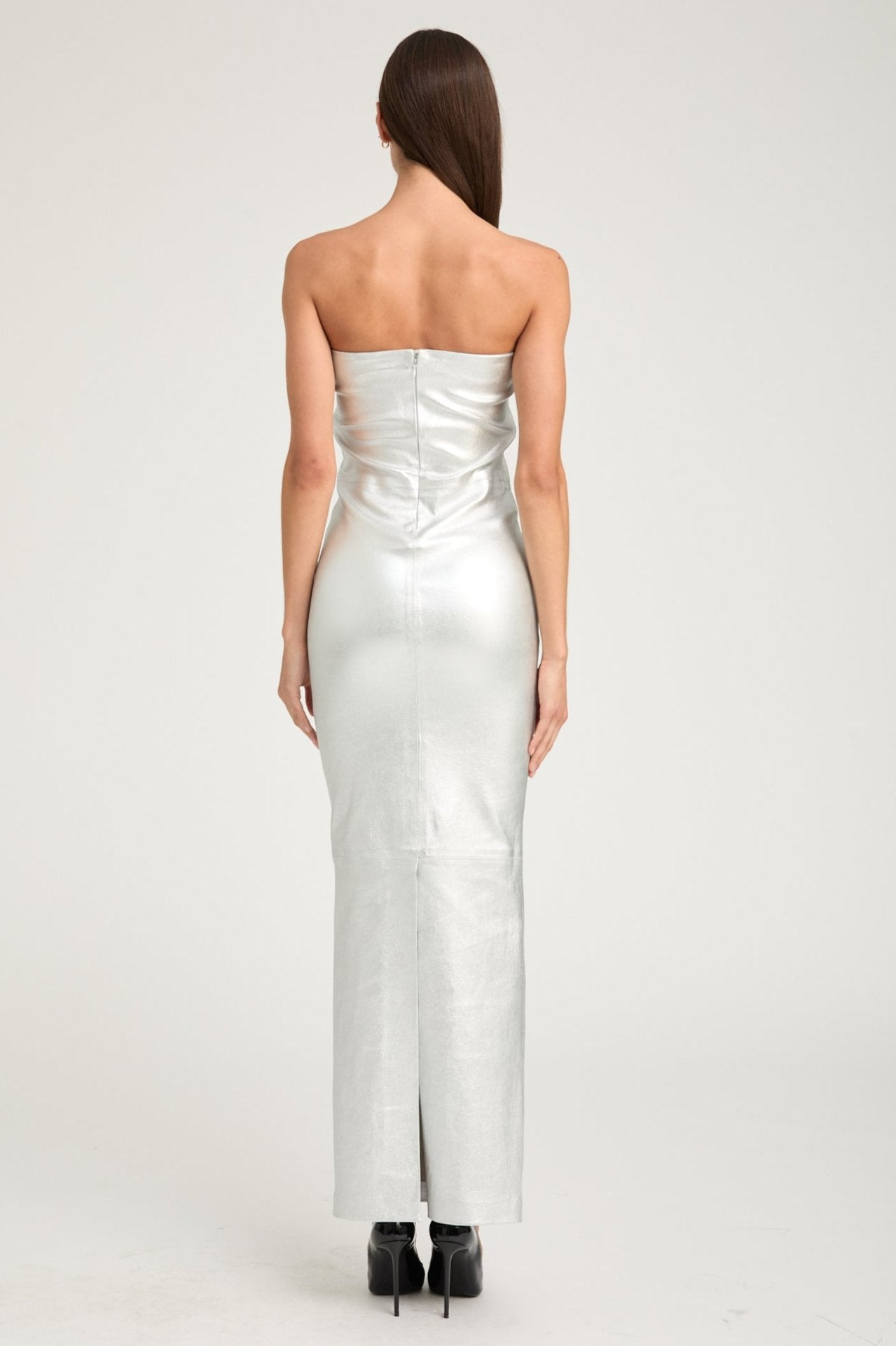 METALLIC SILVER LEATHER GOWN - 3