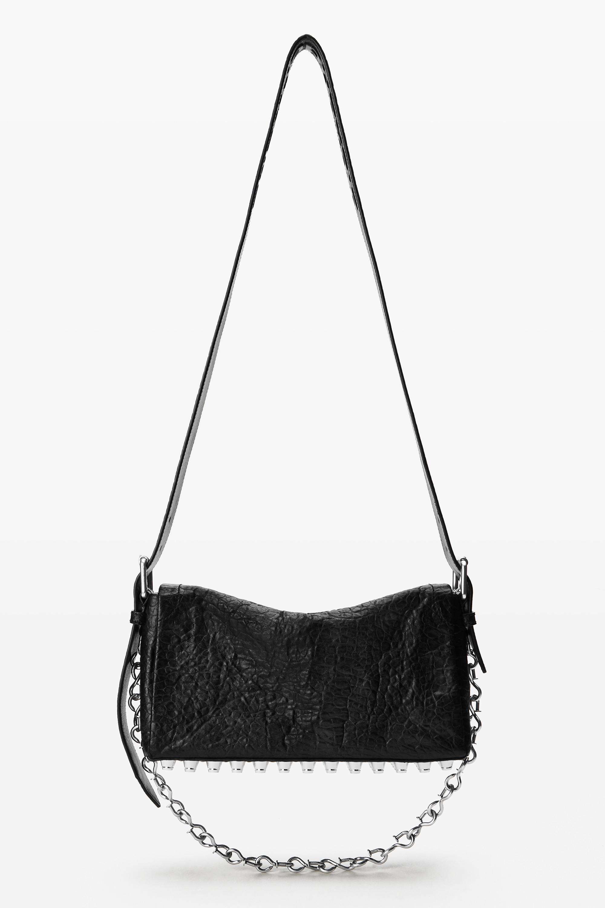 Black Leather Ricco Medium Flap Bag - 6