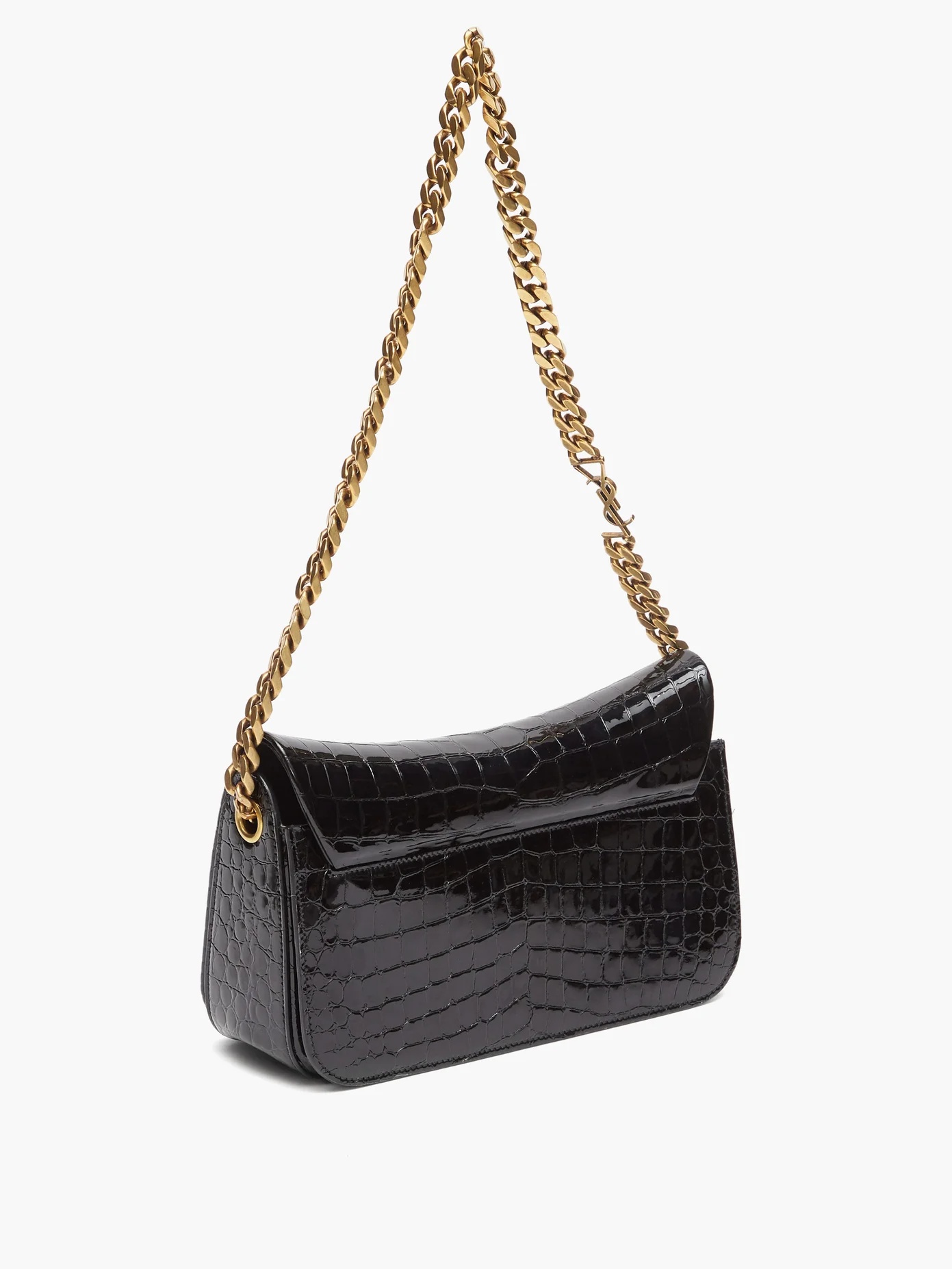 YSL-plaque crocodile-effect leather shoulder bag - 4