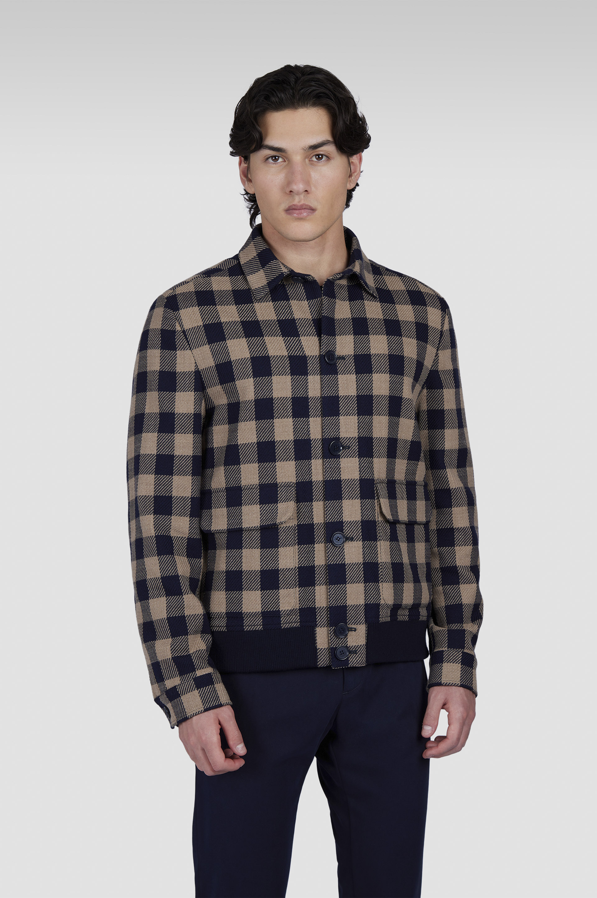 WOOL BLOUSON WITH CHECK PATTERN - 7