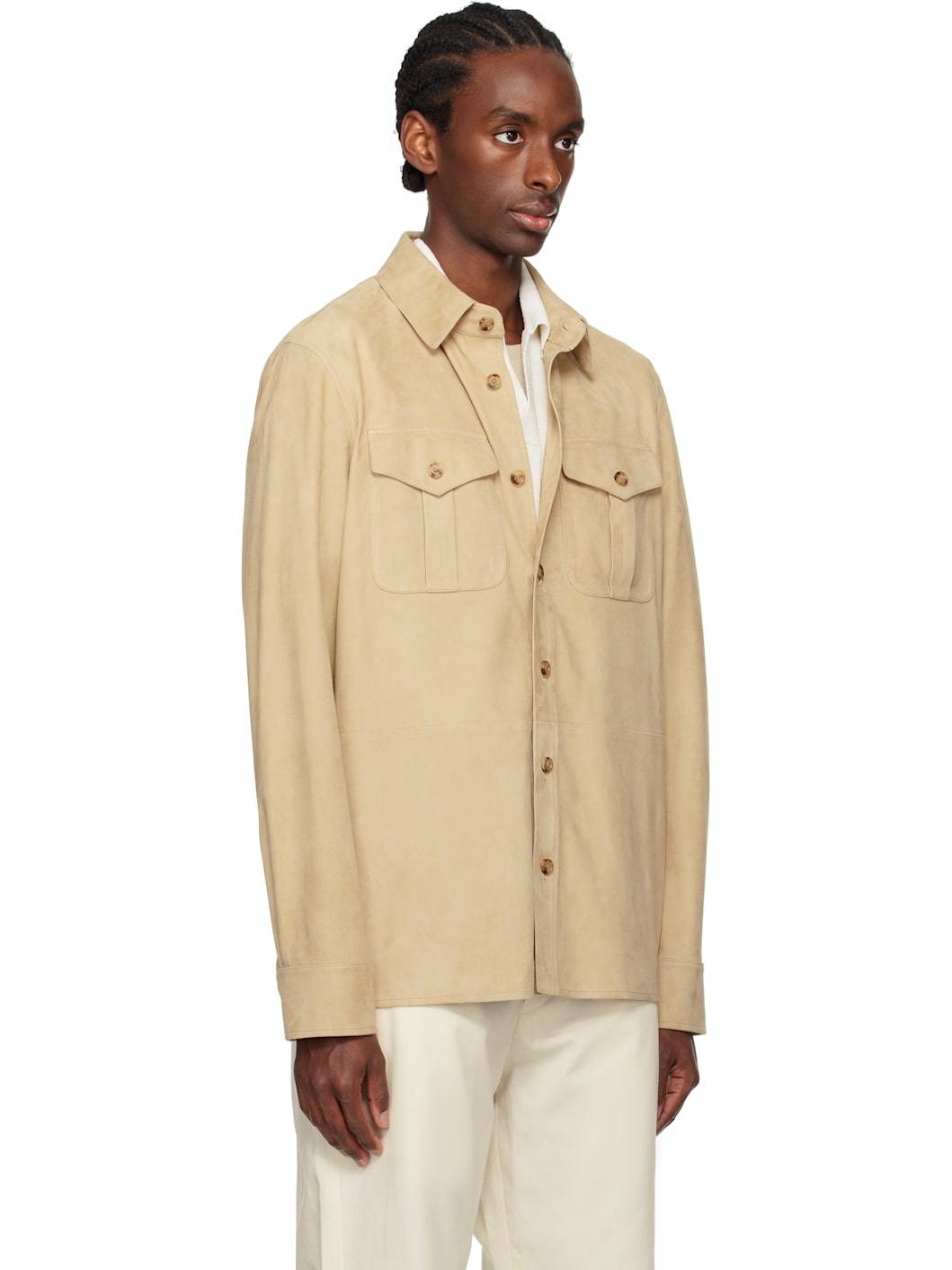 Beige Lambskin Suede Overshirt - 2