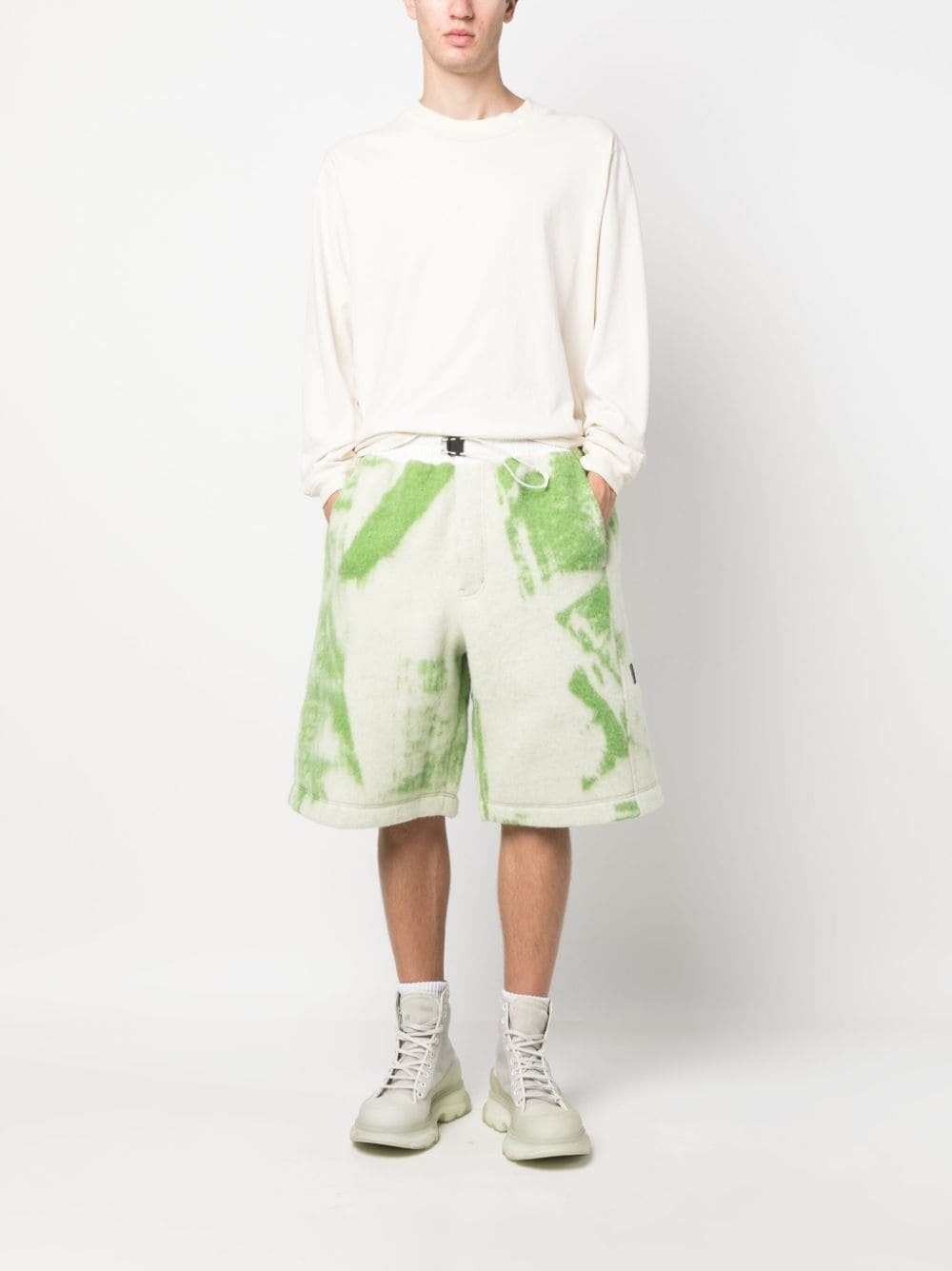 brush-stroke print fleece shorts - 2
