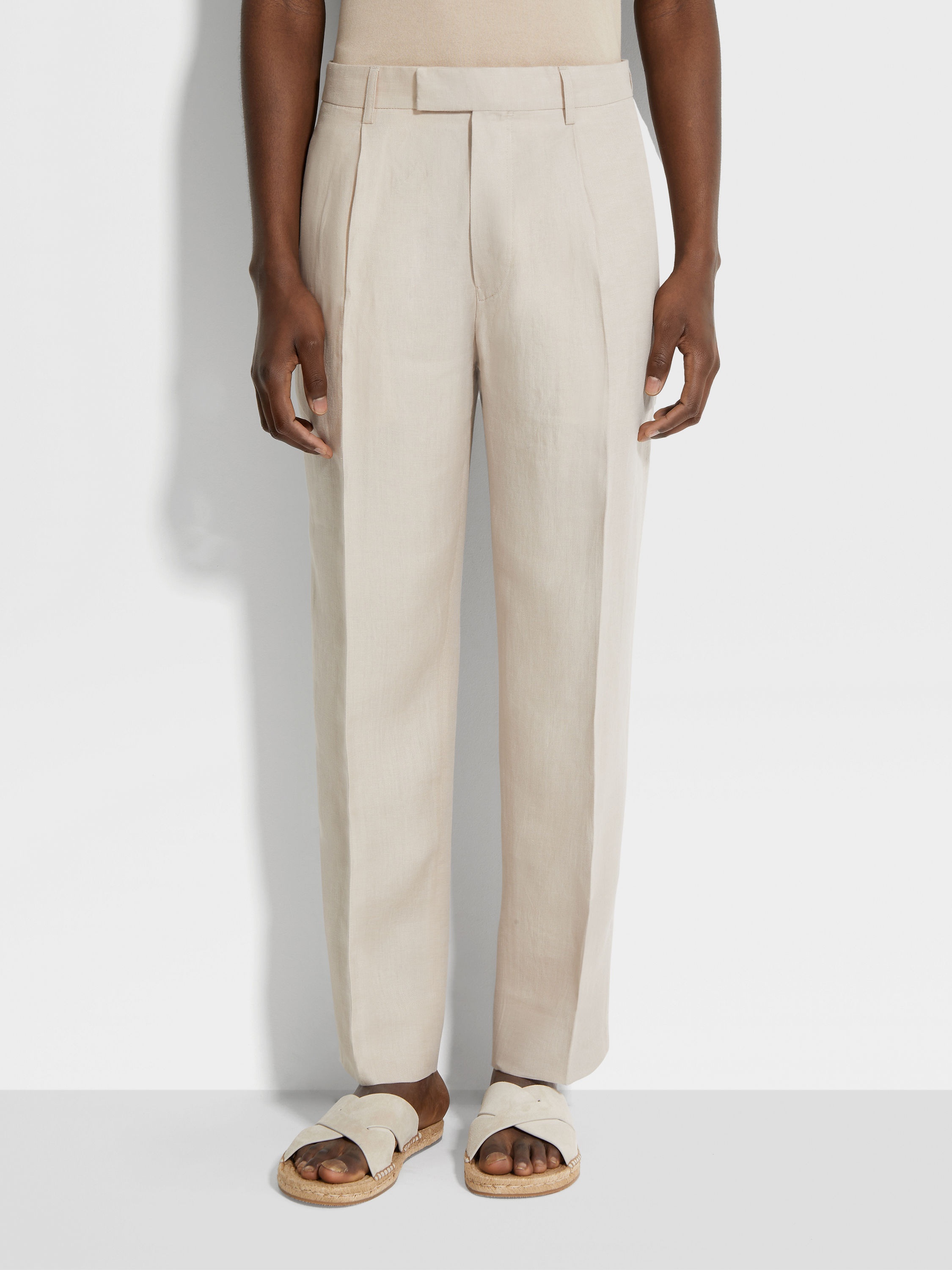 LIGHT BEIGE OASI LINO PANTS - 5