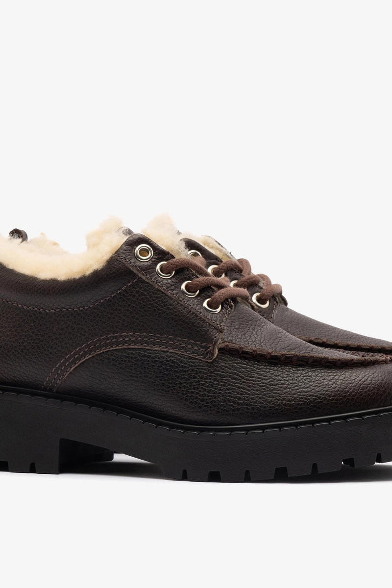 London Lace Up Loafer In Brown Leather and Natural Shearling 4