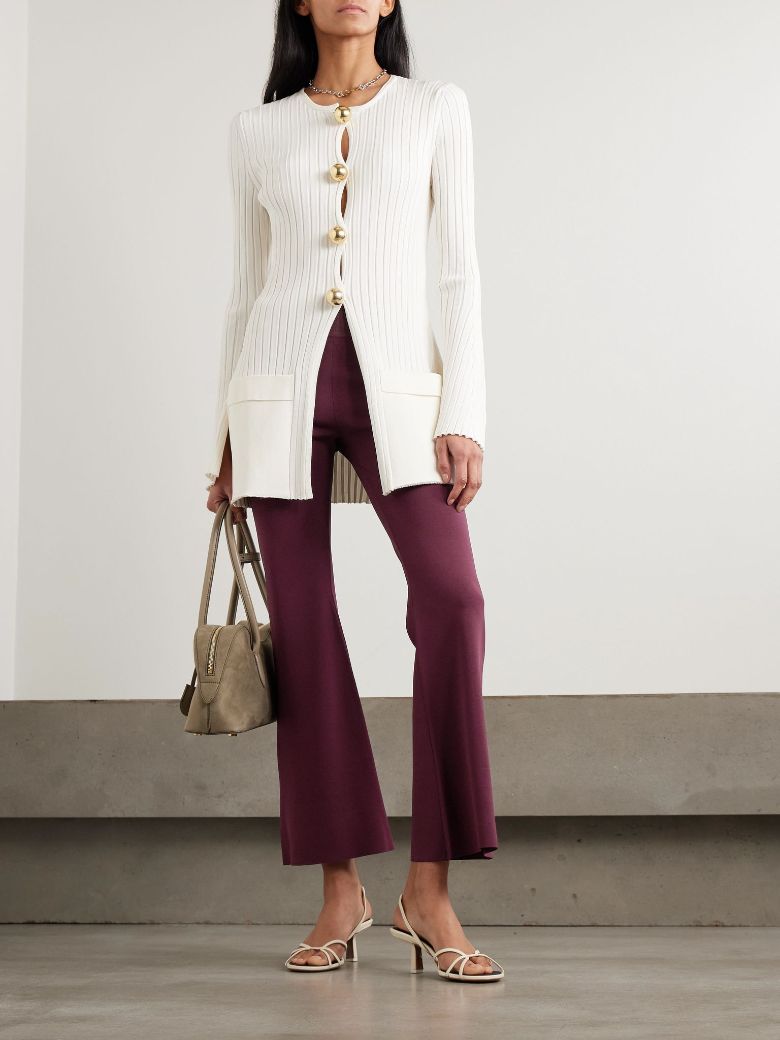 Cropped jersey flared pants Burgundy - 2