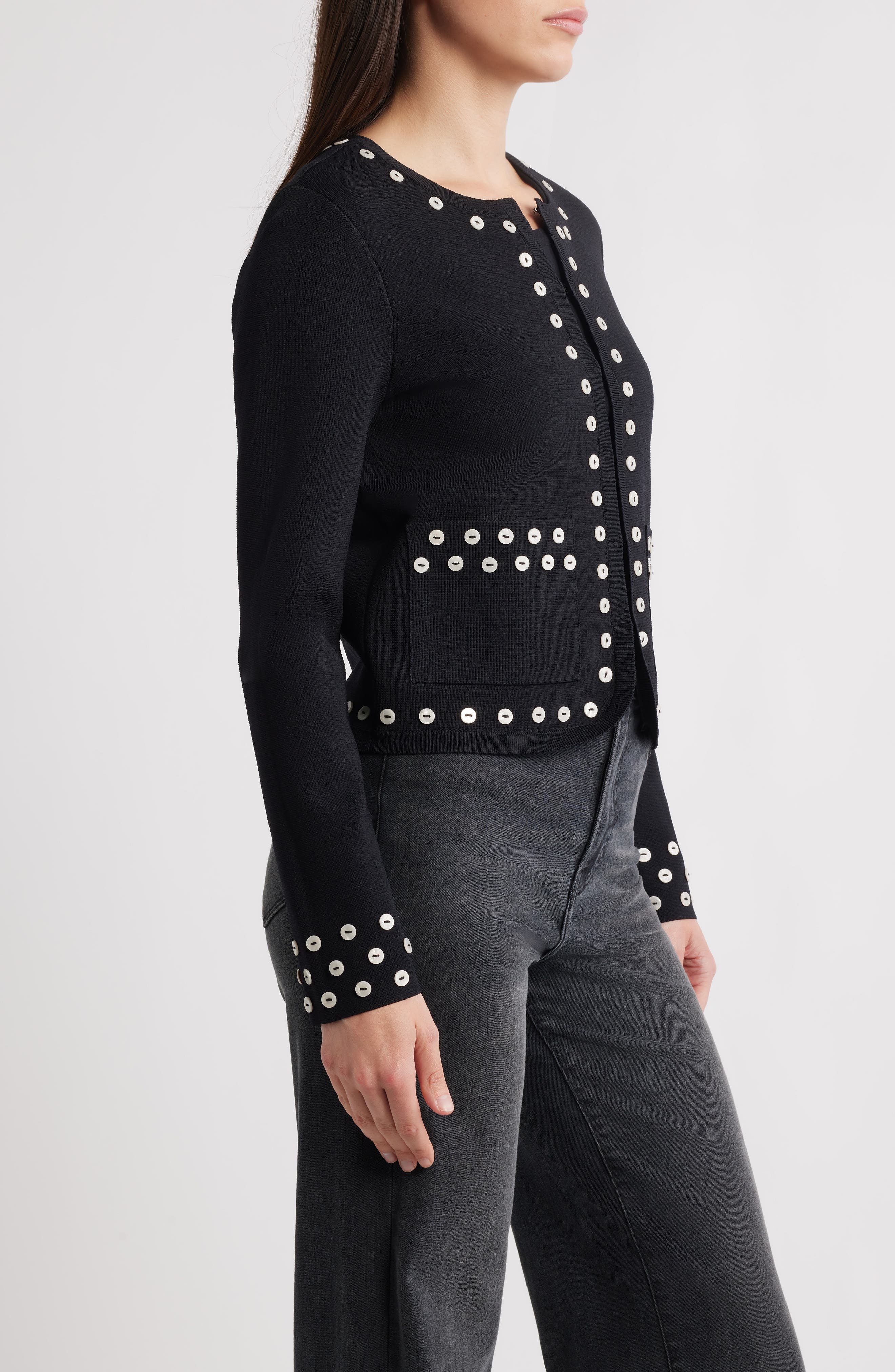 rag & bone Melo Shell Detail Boxy Cardigan in Black at Nordstrom - 3