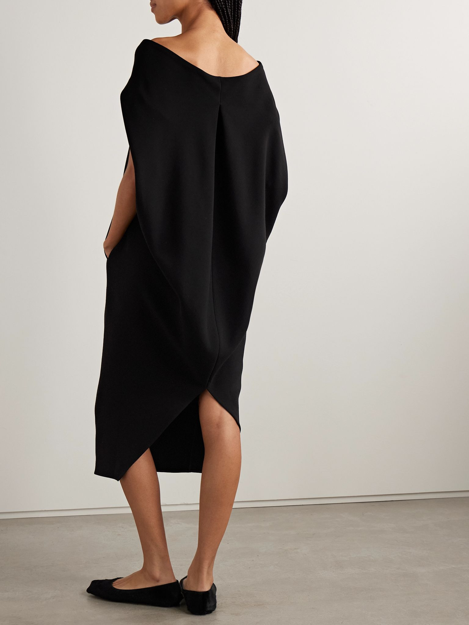 Anitas off-the-shoulder cape-effect wool-blend midi dress Black - 3