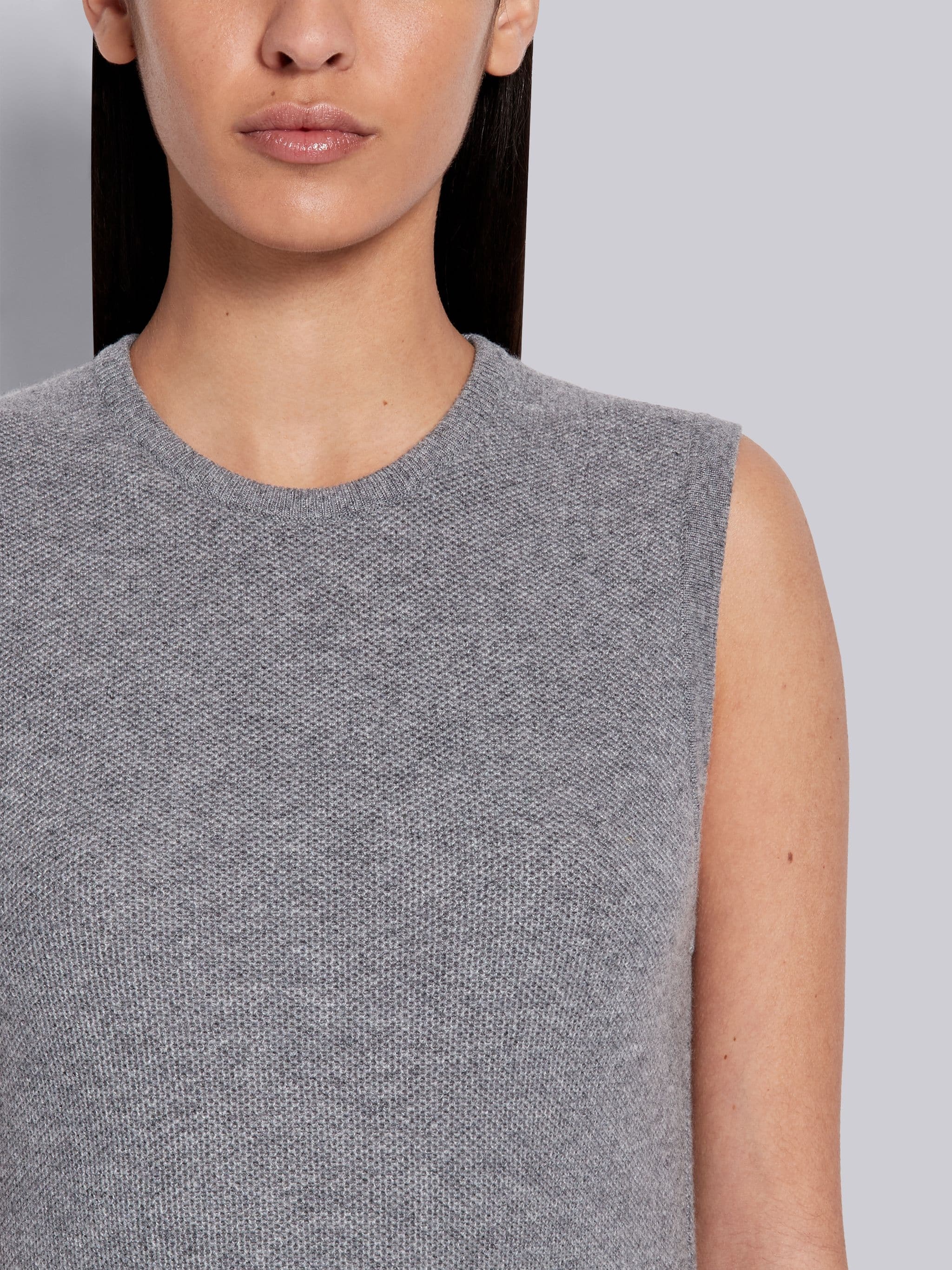 Light Grey Cashmere Pique Stitch Classic Crewneck Shell Top - 5