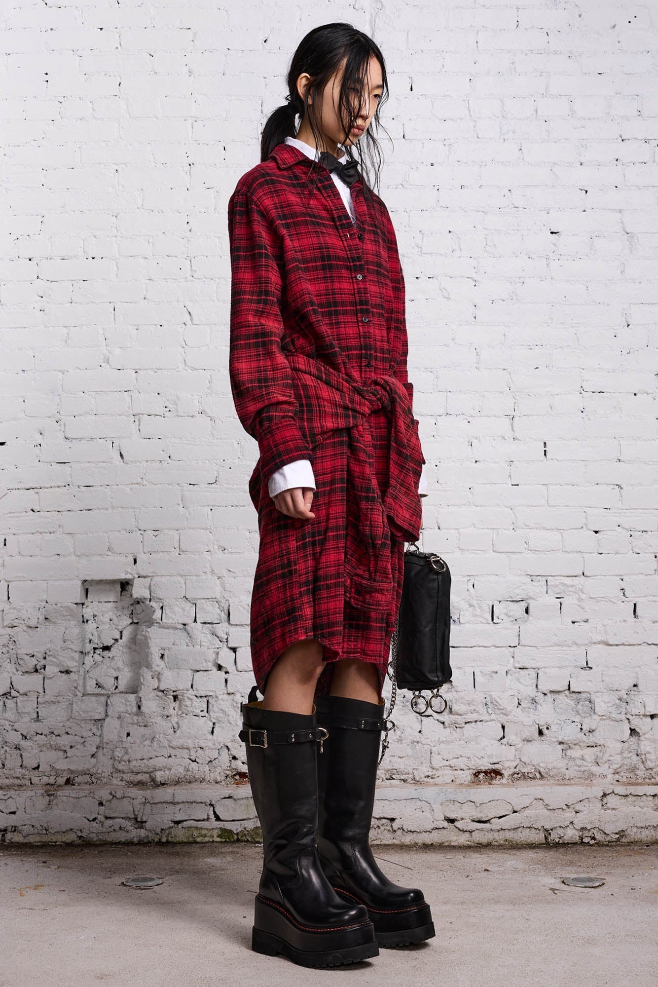 TIE SHIRTDRESS - RED AND BLACK - 4