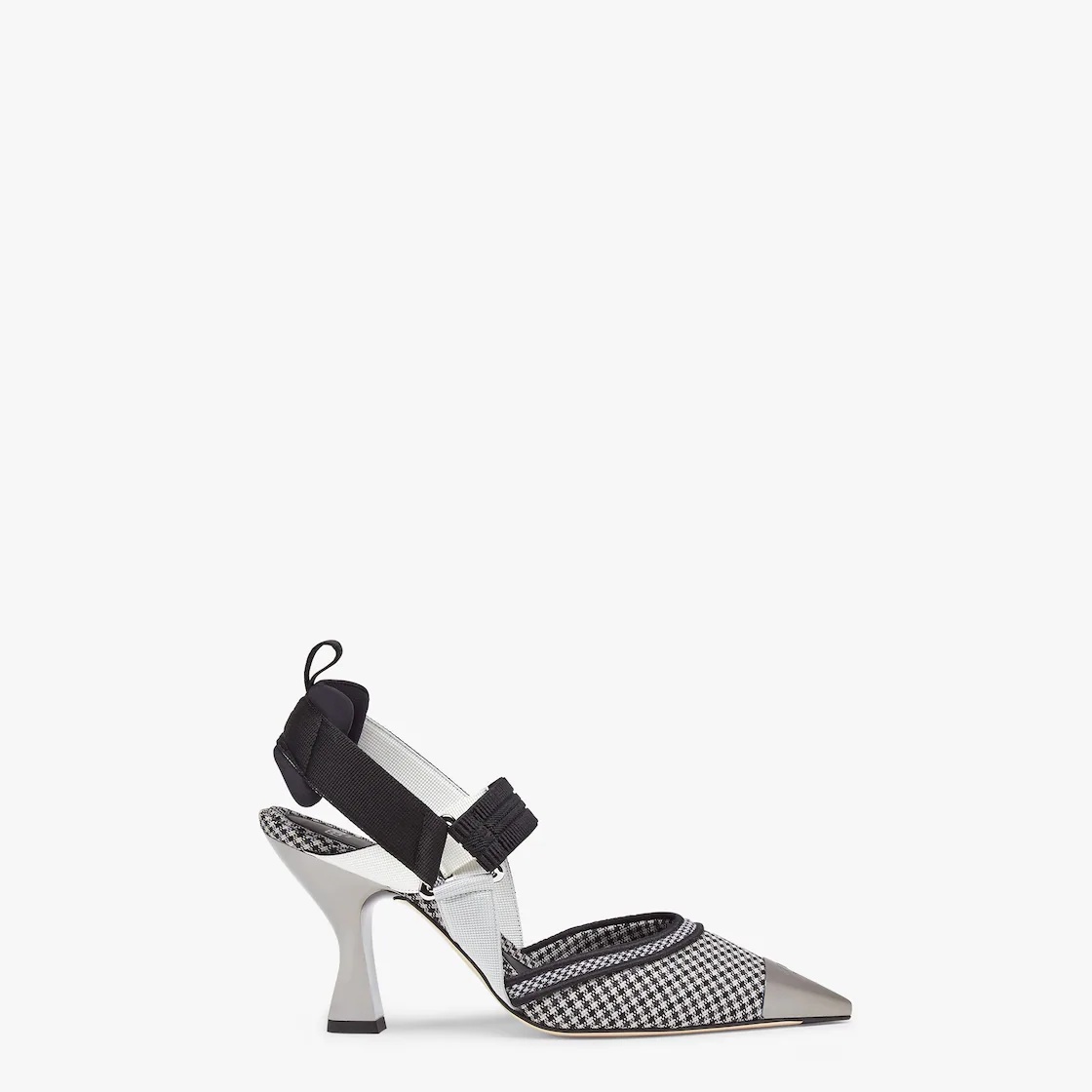 High-heeled slingbacks in black houndstooth fabric - 1