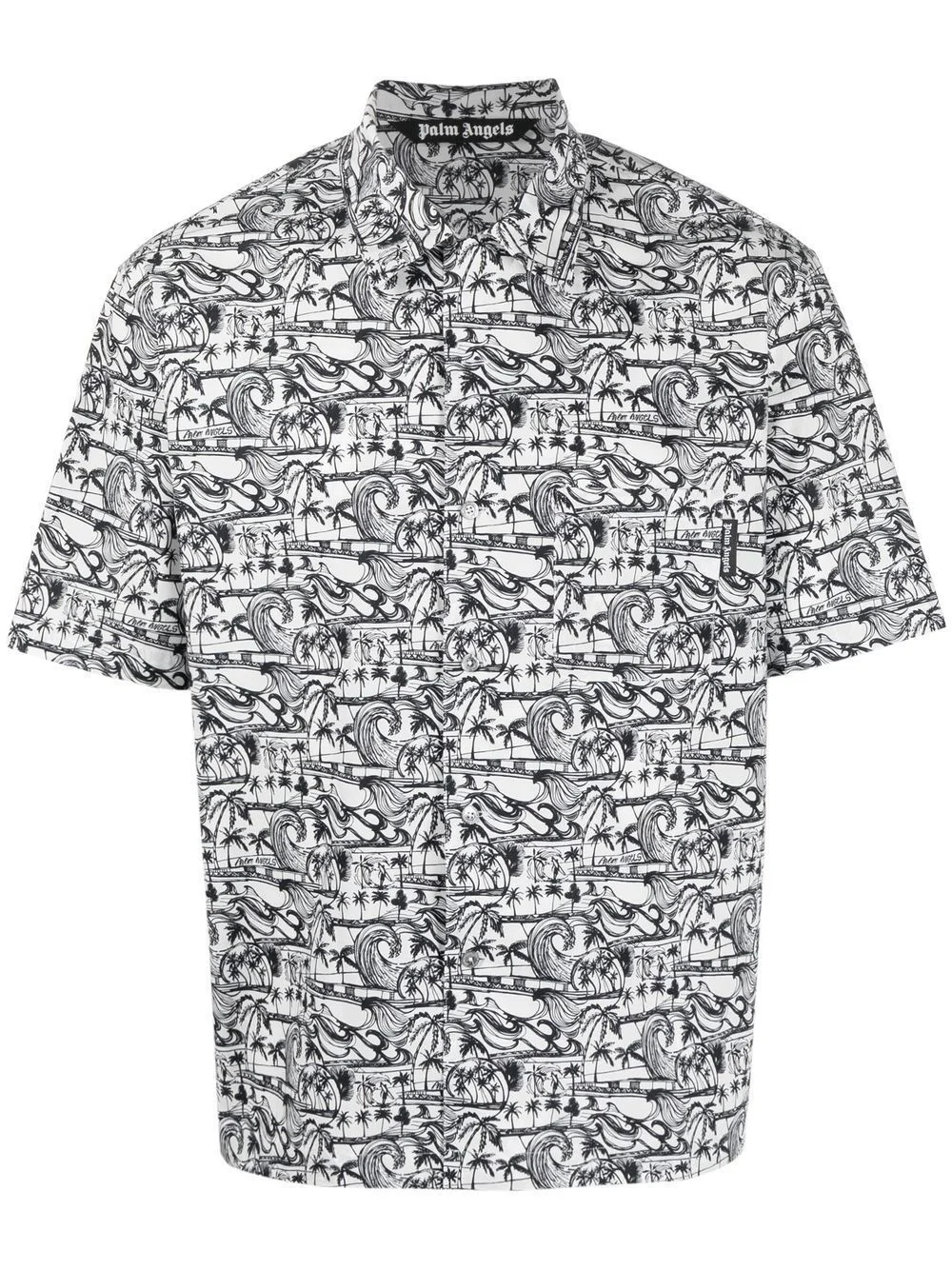 waves-print bowling shirt - 1