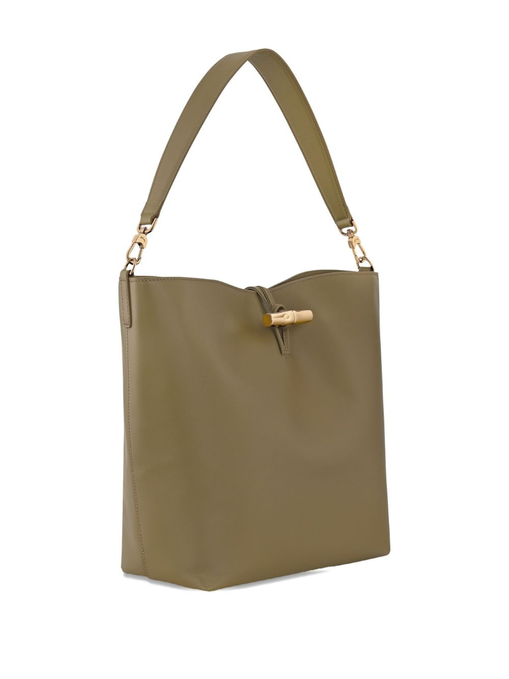 Bamboo clasp leather shoulder bag - 5
