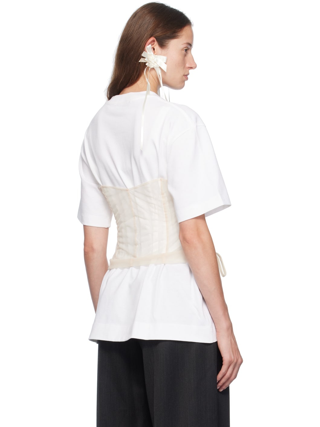 White Corset Panel Boxy T-Shirt - 3