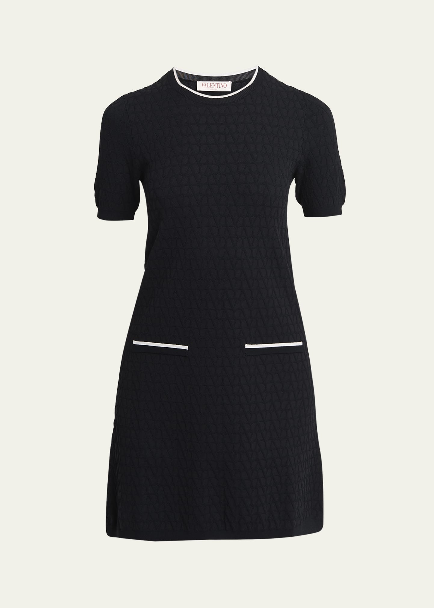 V Logo Print Wool Mini Dress - 1