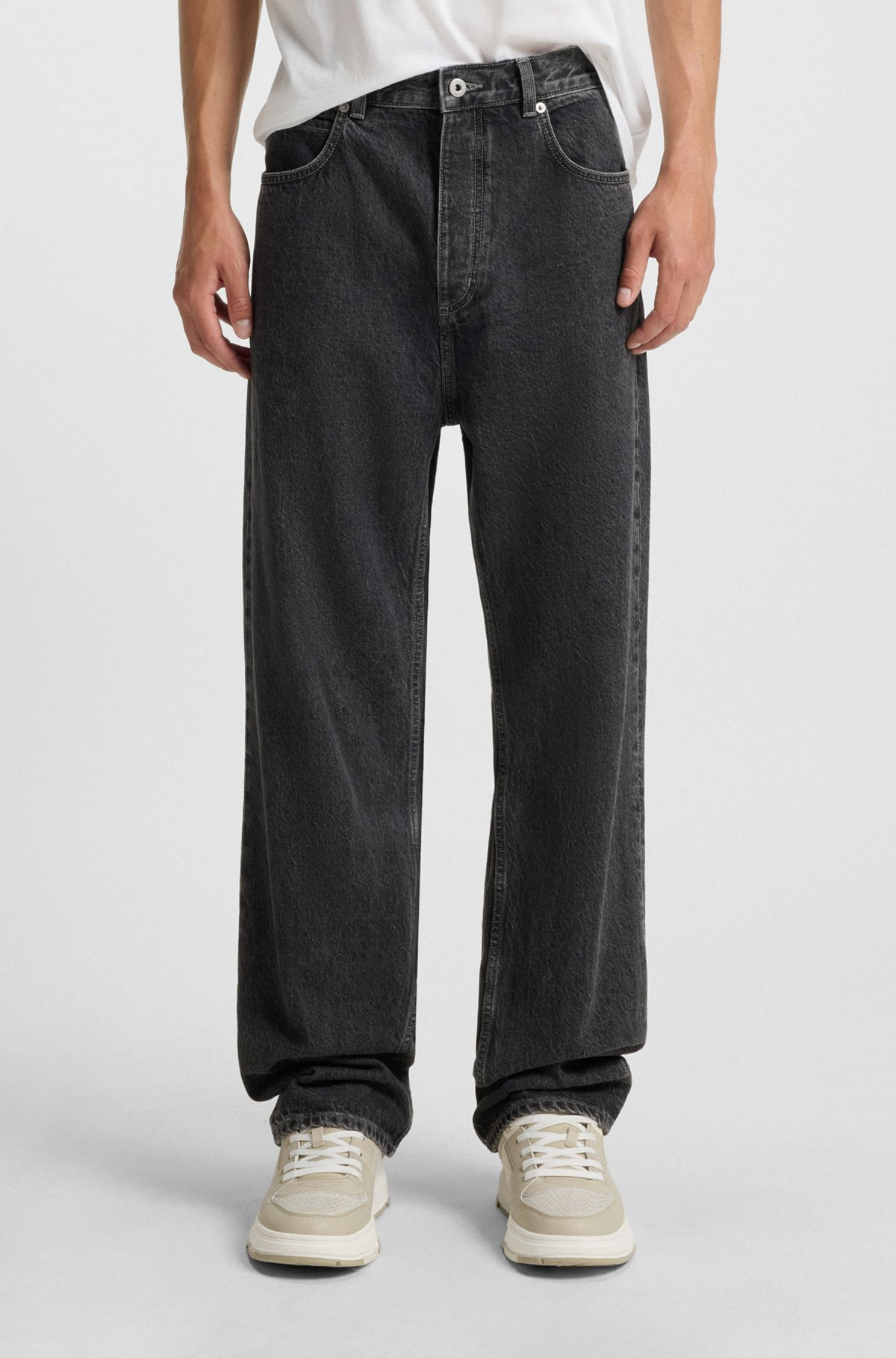 BAGGY-FIT JEANS IN BLACK DENIM WITH FADED LOGO - 2