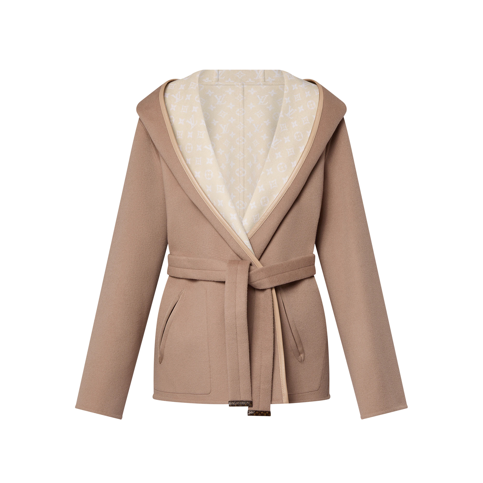 Reversible Signature Short Hooded Wrap Coat - 1