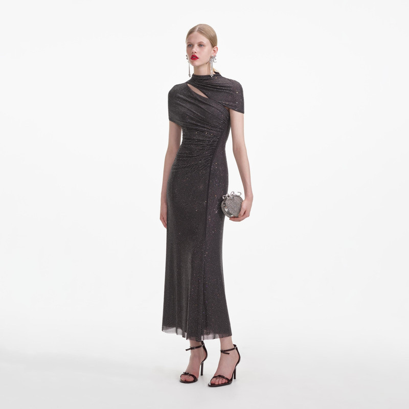 Slate Rhinestone Mesh Cut Out Midi Dress 2
