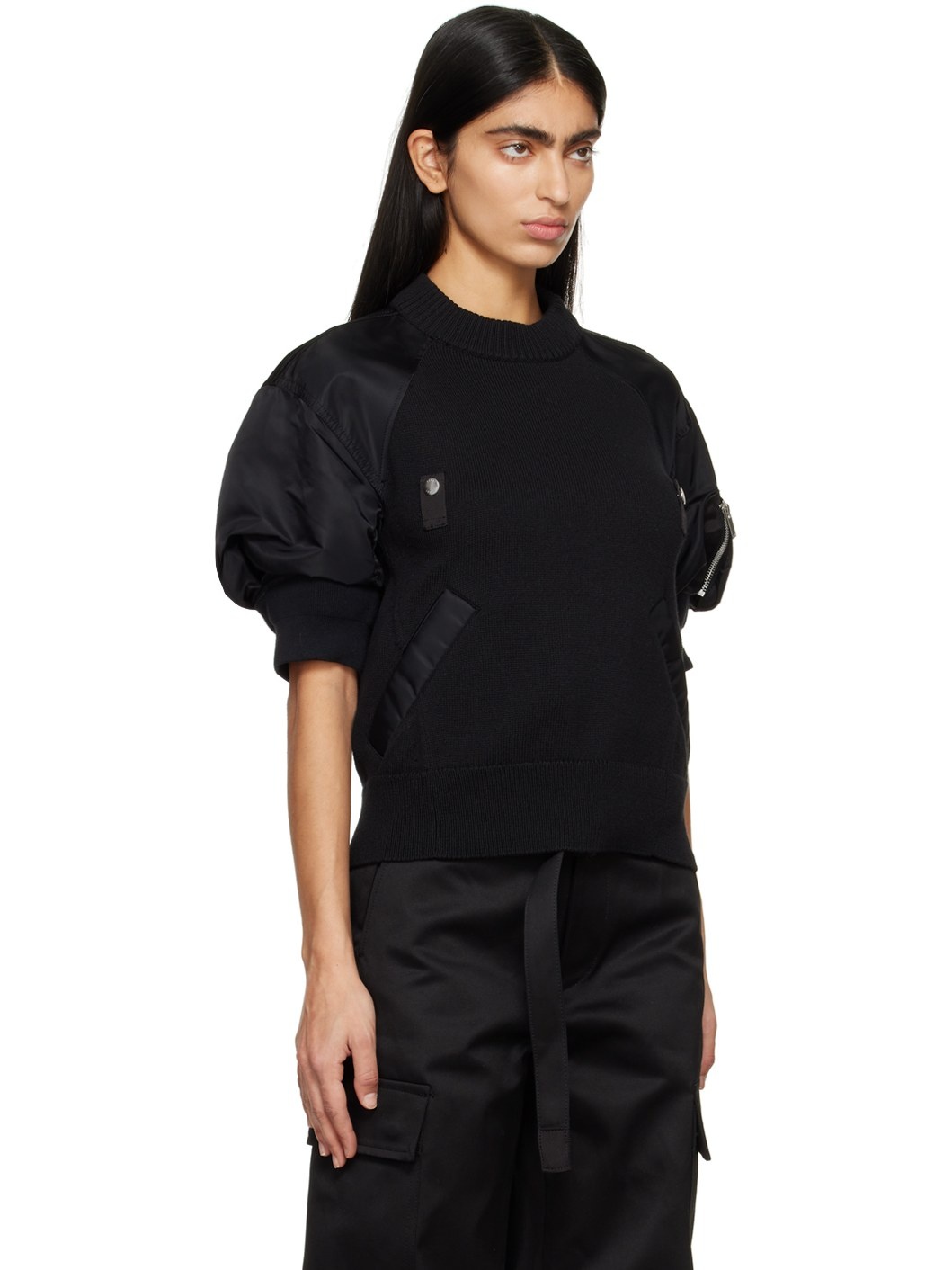 Black Paneled Sweater - 2
