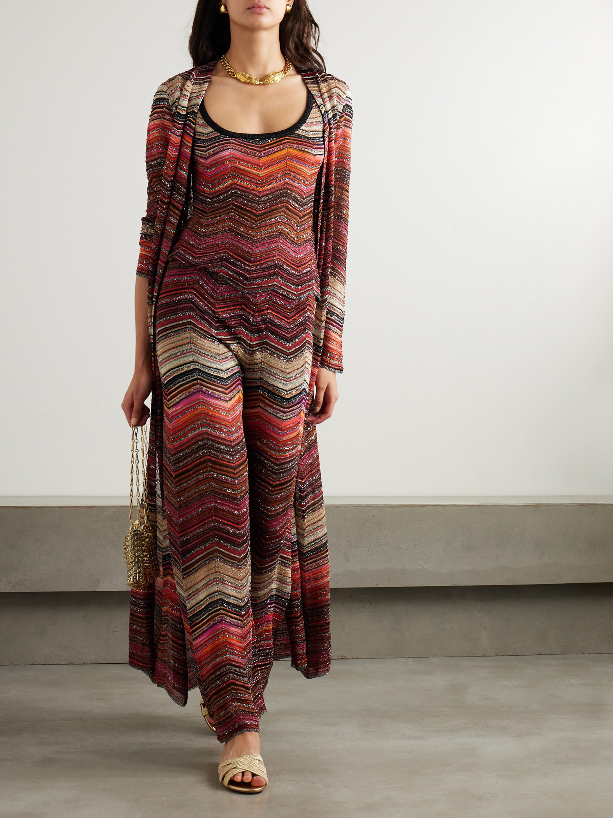 Mare Sequined Striped Metallic Crochet-knit Tank - 2