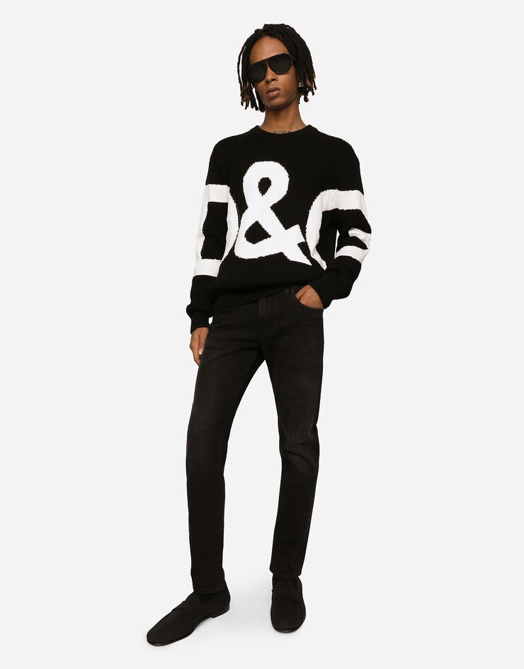 Washed black slim-fit stretch jeans - 5