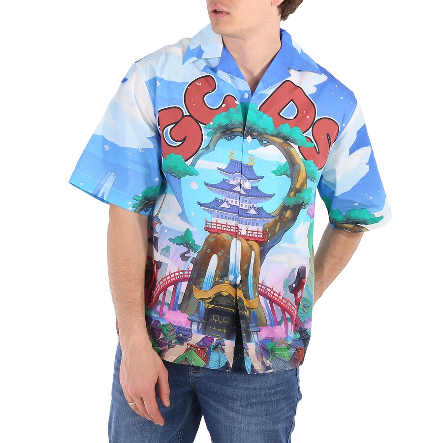GCDS Men's One Piece Land Of Wano Graphic Bowling Shirt - 4