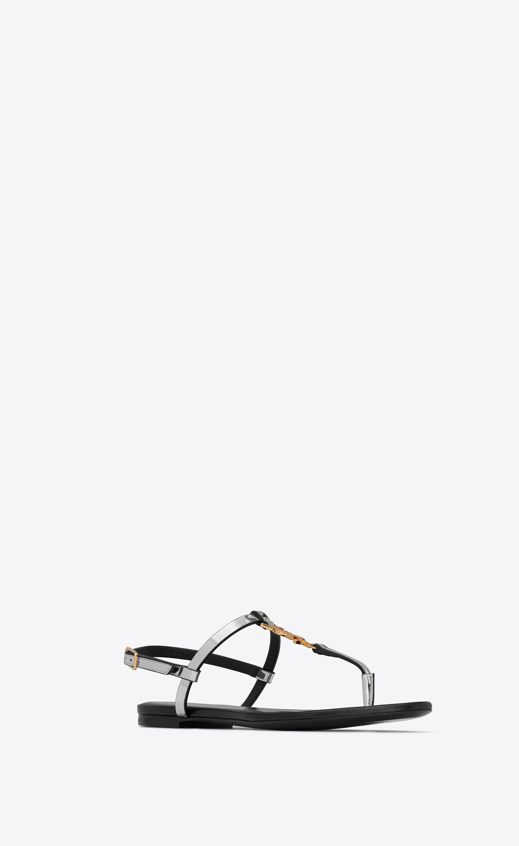 cassandra flat sandals in reflective leather with gold-tone monogram - 3