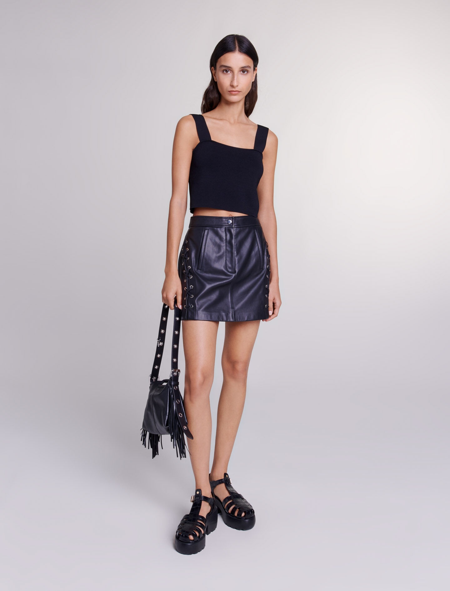 Short leather skirt - 2